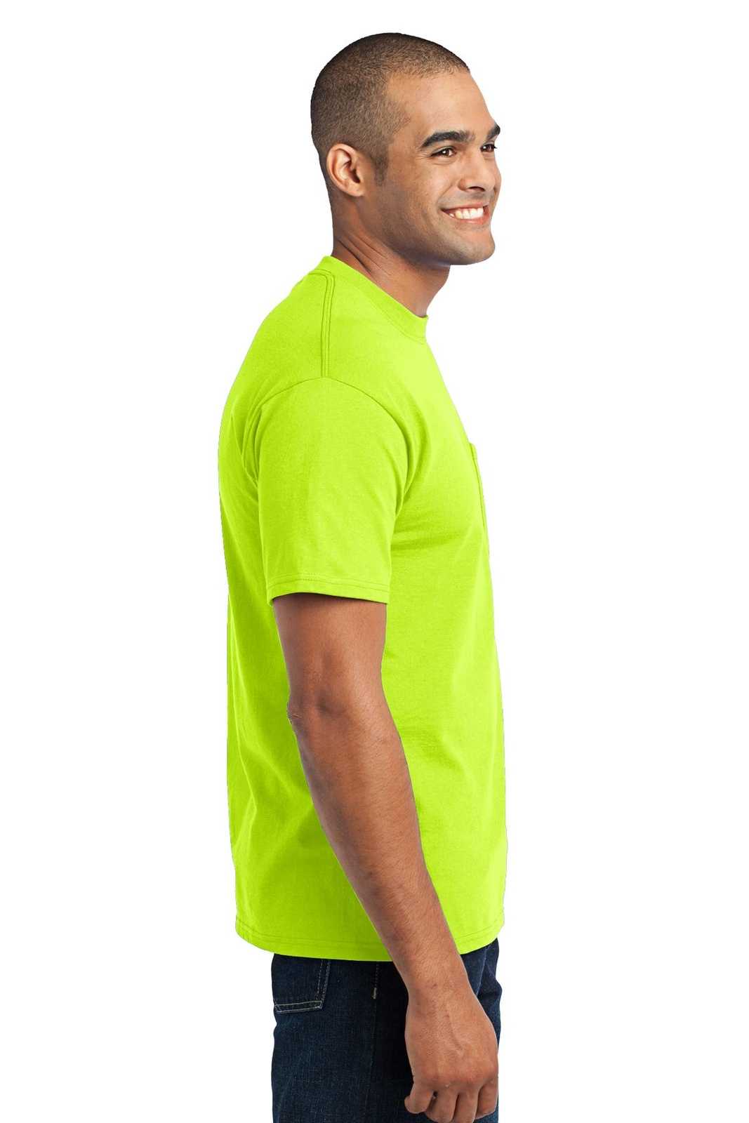 Port &amp; Company PC55P Core Blend Pocket Tee - Safety Green - HIT a Double - 3