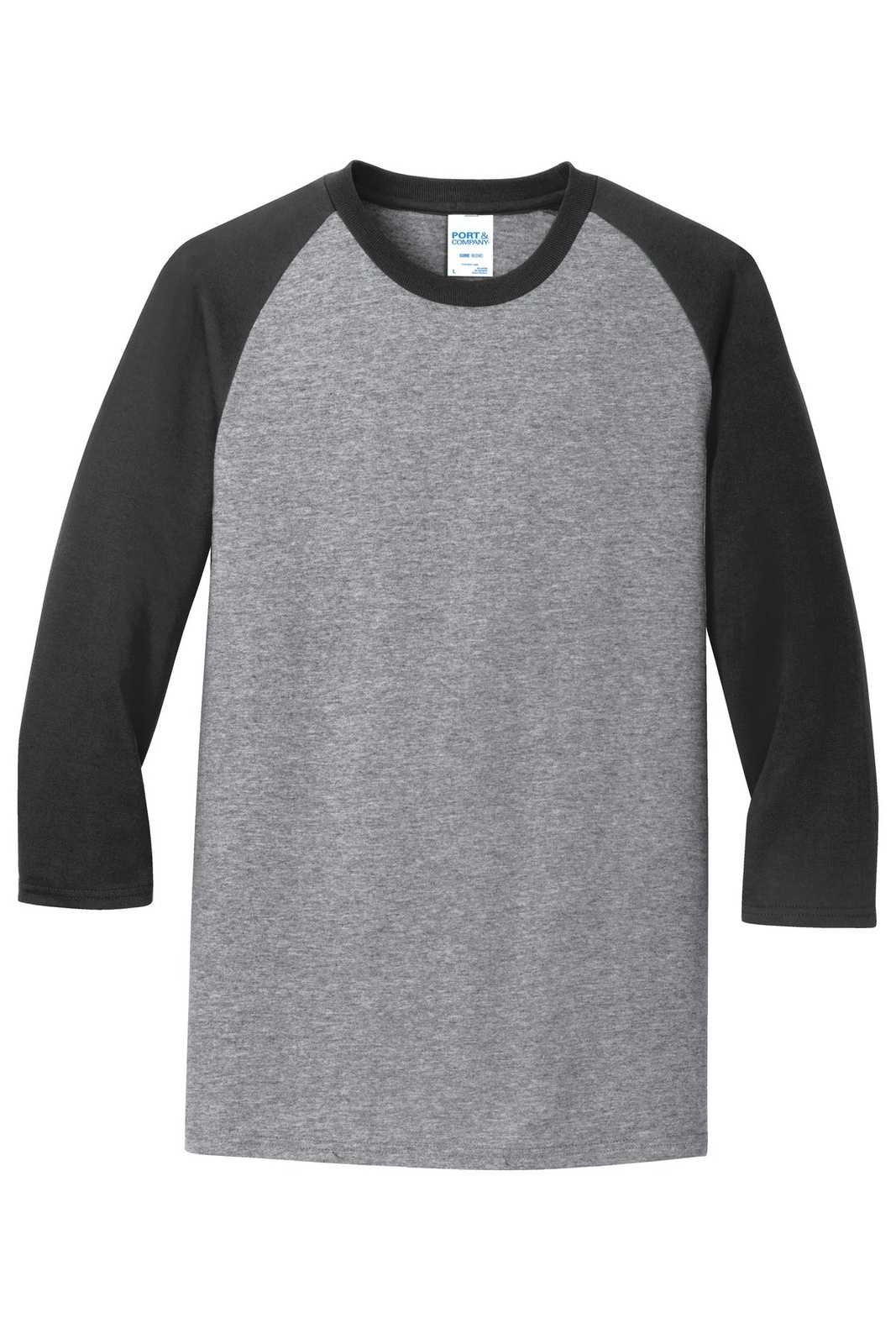 Port &amp; Company PC55RS Core Blend 3/4-Sleeve Raglan Tee - Athletic Heather Jet Black - HIT a Double - 5