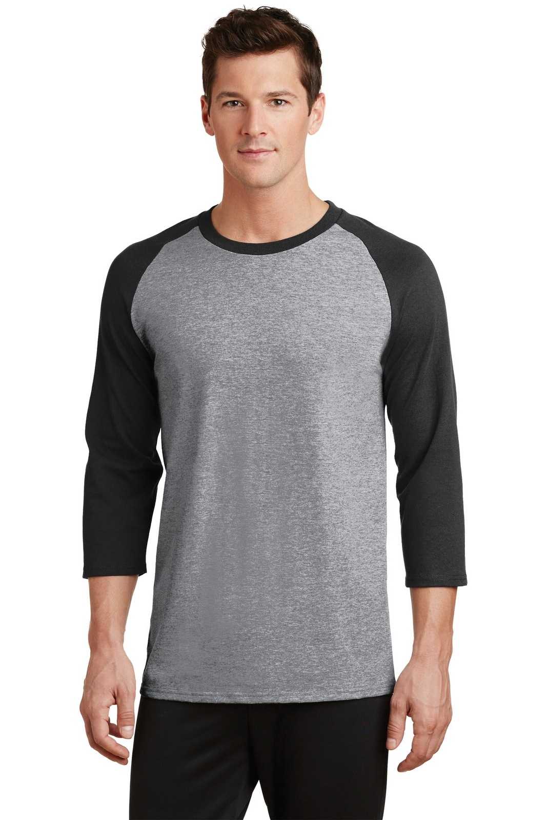 Port &amp; Company PC55RS Core Blend 3/4-Sleeve Raglan Tee - Athletic Heather Jet Black - HIT a Double - 1