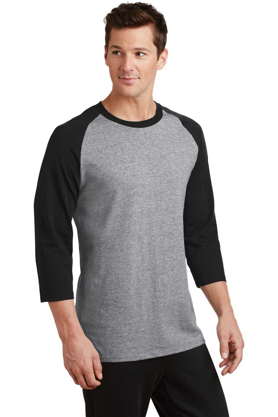 Port &amp; Company PC55RS Core Blend 3/4-Sleeve Raglan Tee - Athletic Heather Jet Black - HIT a Double - 4