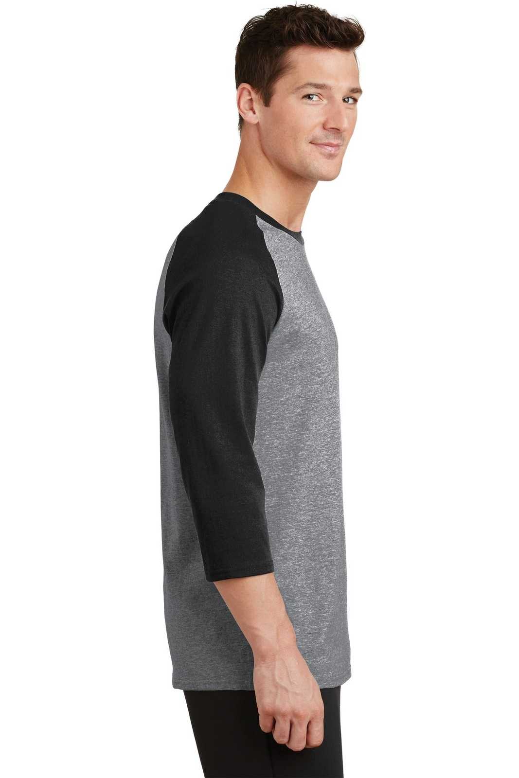 Port &amp; Company PC55RS Core Blend 3/4-Sleeve Raglan Tee - Athletic Heather Jet Black - HIT a Double - 3
