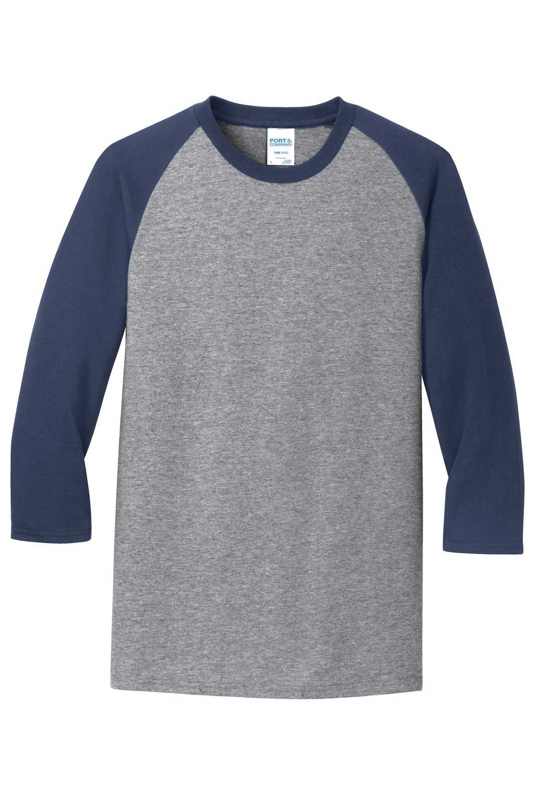 Port &amp; Company PC55RS Core Blend 3/4-Sleeve Raglan Tee - Athletic Heather Navy - HIT a Double - 5