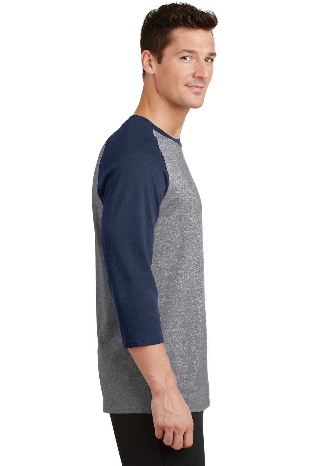 Port &amp; Company PC55RS Core Blend 3/4-Sleeve Raglan Tee - Athletic Heather Navy - HIT a Double - 3