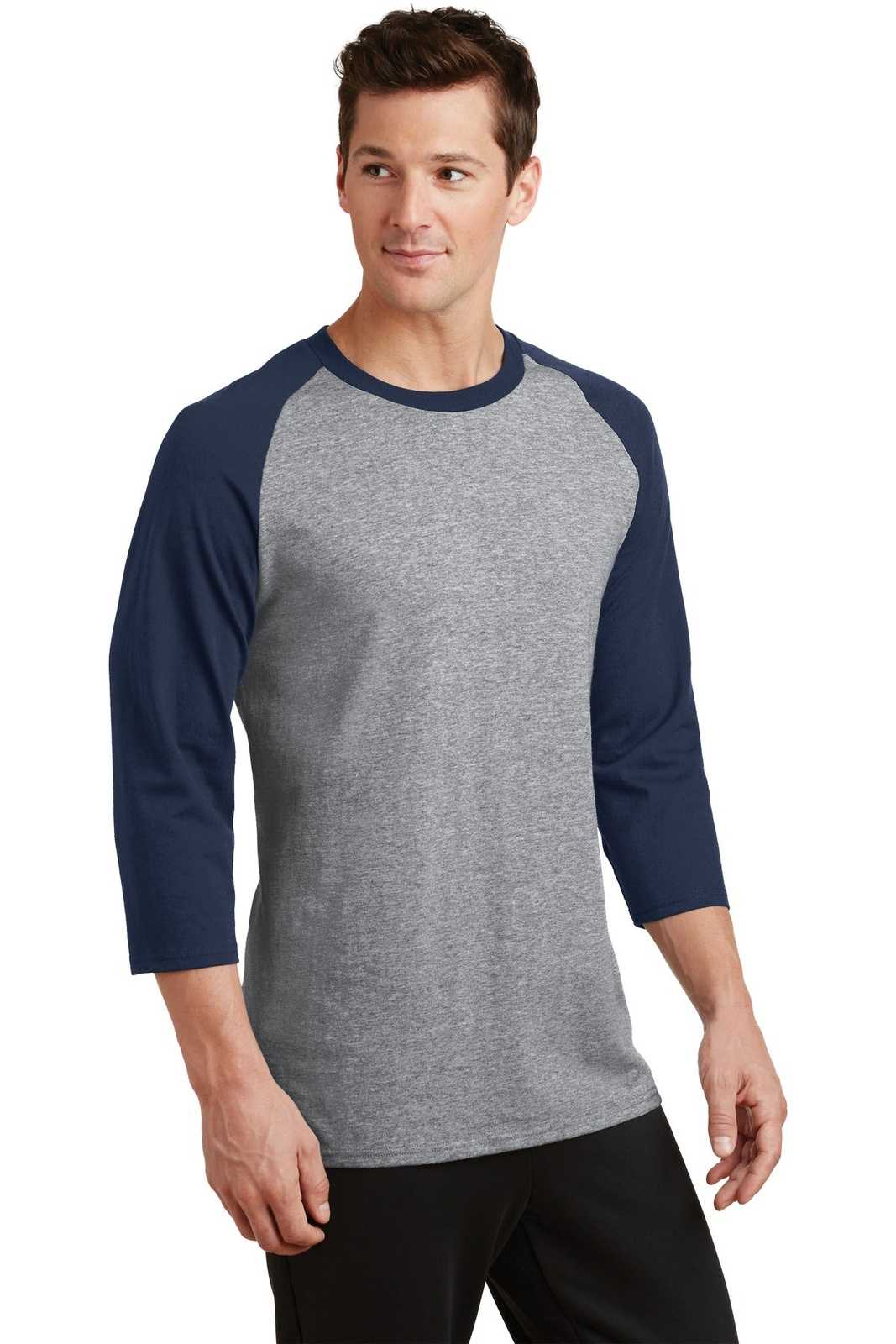 Port &amp; Company PC55RS Core Blend 3/4-Sleeve Raglan Tee - Athletic Heather Navy - HIT a Double - 4