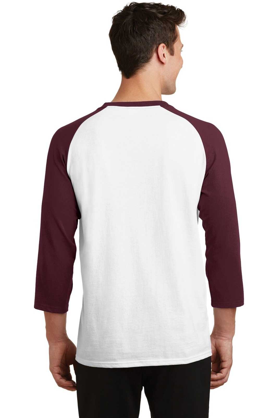 Port &amp; Company PC55RS Core Blend 3/4-Sleeve Raglan Tee - White Athletic Maroon - HIT a Double - 2