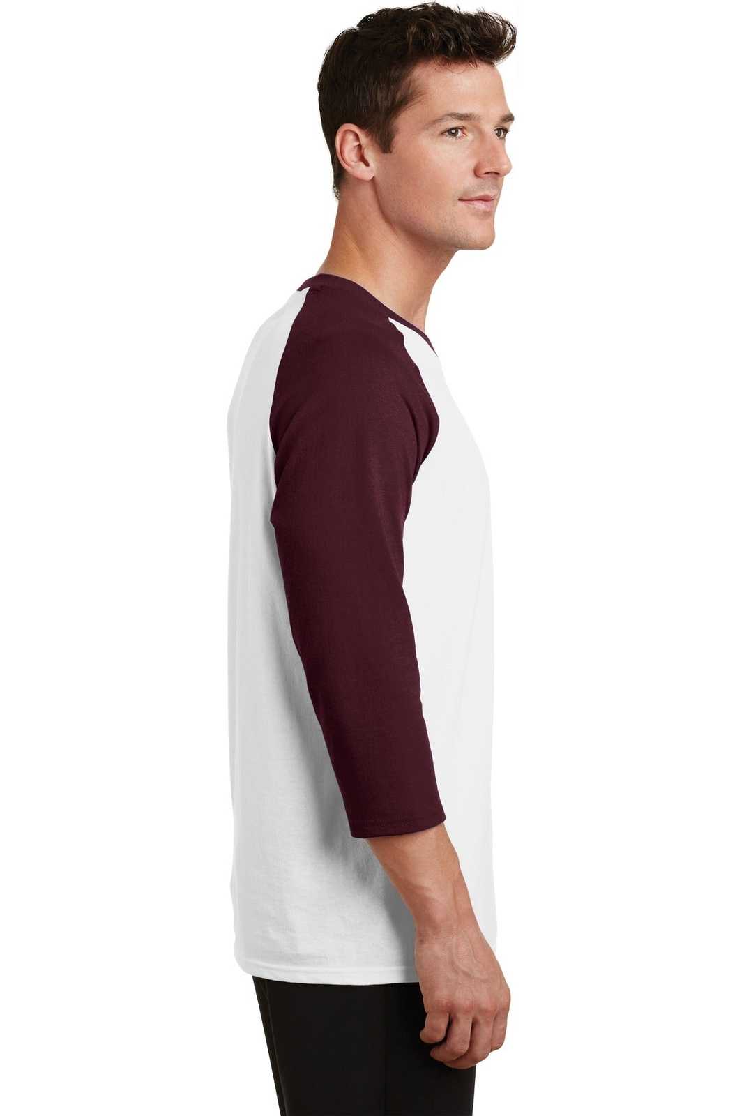 Port &amp; Company PC55RS Core Blend 3/4-Sleeve Raglan Tee - White Athletic Maroon - HIT a Double - 3