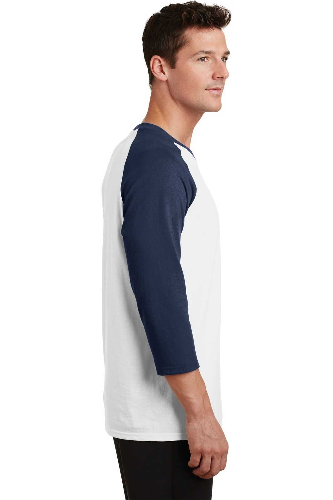 Port &amp; Company PC55RS Core Blend 3/4-Sleeve Raglan Tee - White Navy - HIT a Double - 3