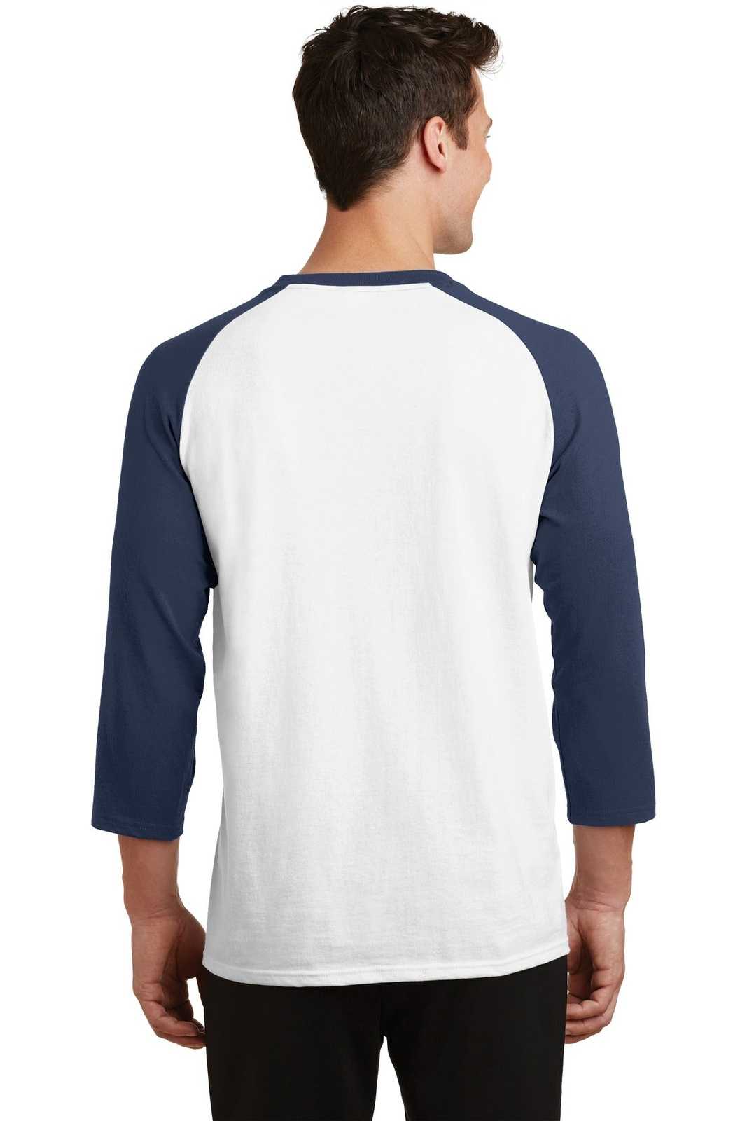 Port &amp; Company PC55RS Core Blend 3/4-Sleeve Raglan Tee - White Navy - HIT a Double - 2