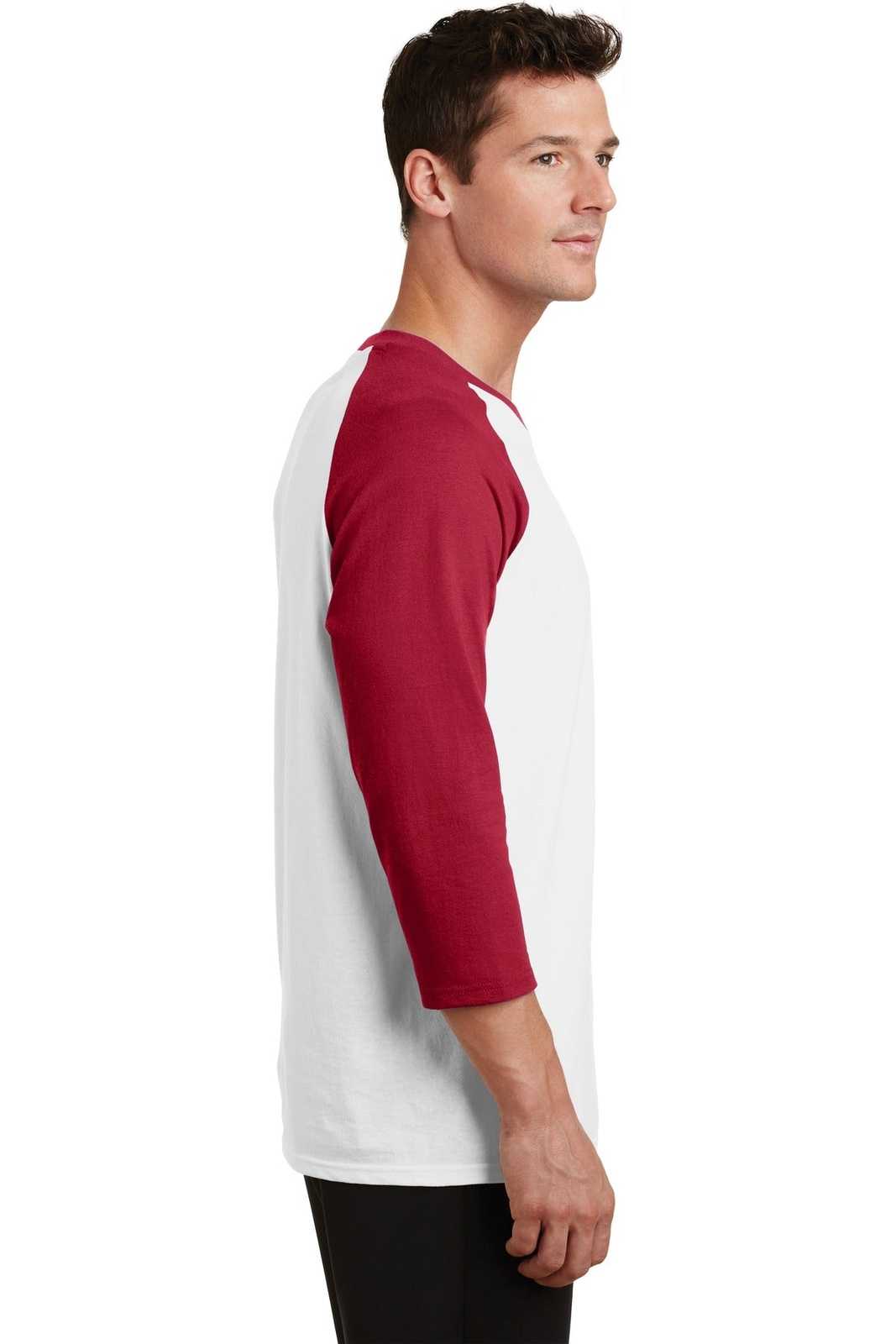 Port &amp; Company PC55RS Core Blend 3/4-Sleeve Raglan Tee - White Red - HIT a Double - 3