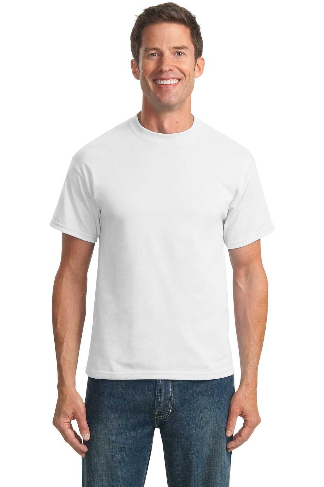 Port &amp; Company PC55T Tall Core Blend Tee - White - HIT a Double - 1