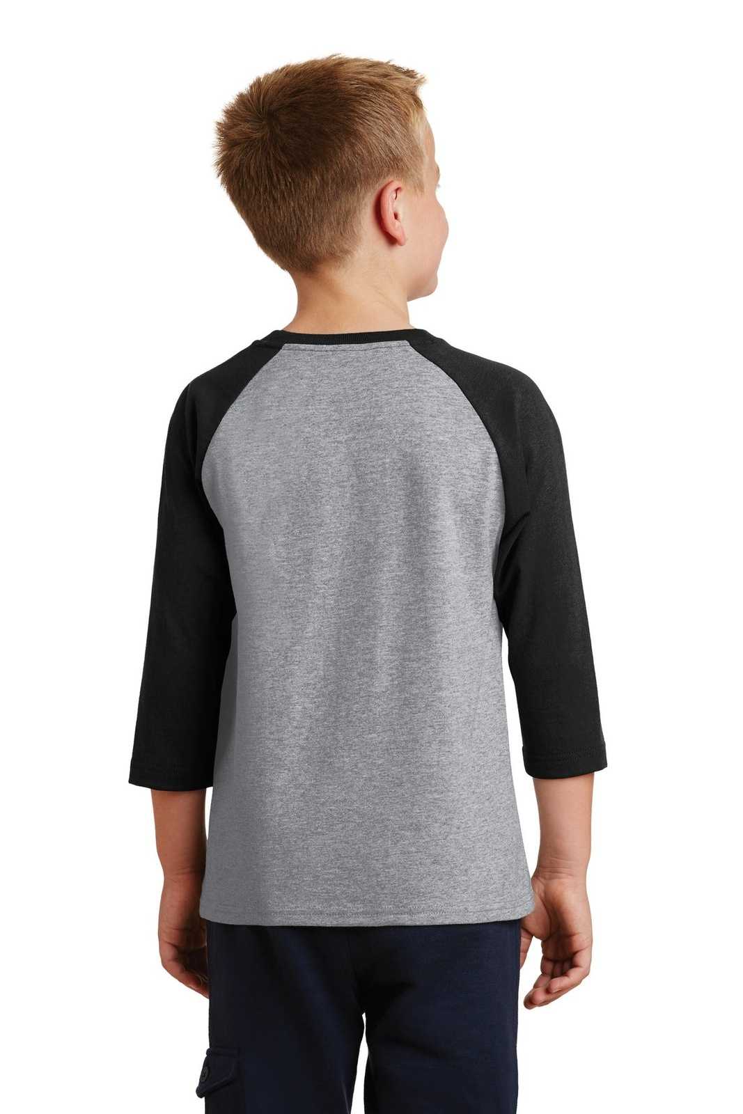 Port &amp; Company PC55YRS Youth Core Blend 3/4-Sleeve Raglan Tee - Athletic Heather Jet Black - HIT a Double - 2