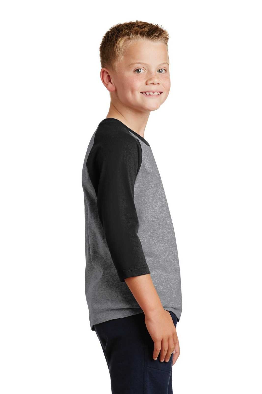 Port &amp; Company PC55YRS Youth Core Blend 3/4-Sleeve Raglan Tee - Athletic Heather Jet Black - HIT a Double - 3