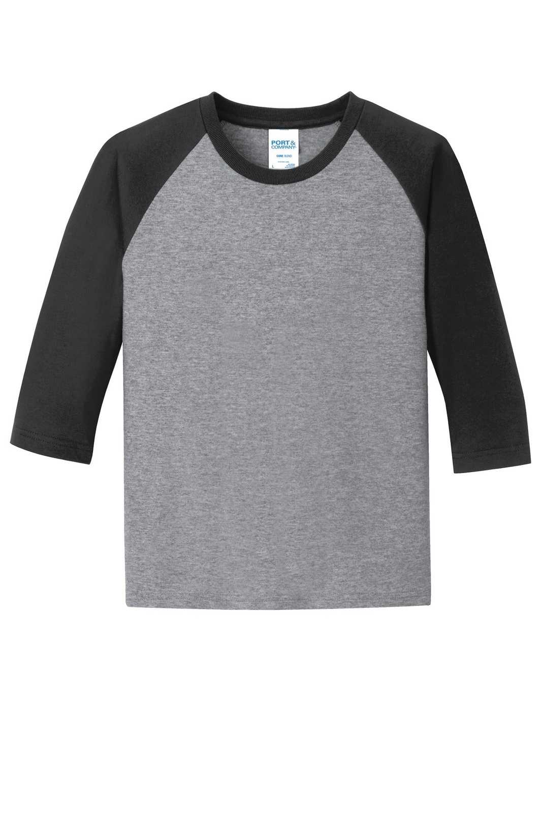 Port &amp; Company PC55YRS Youth Core Blend 3/4-Sleeve Raglan Tee - Athletic Heather Jet Black - HIT a Double - 5