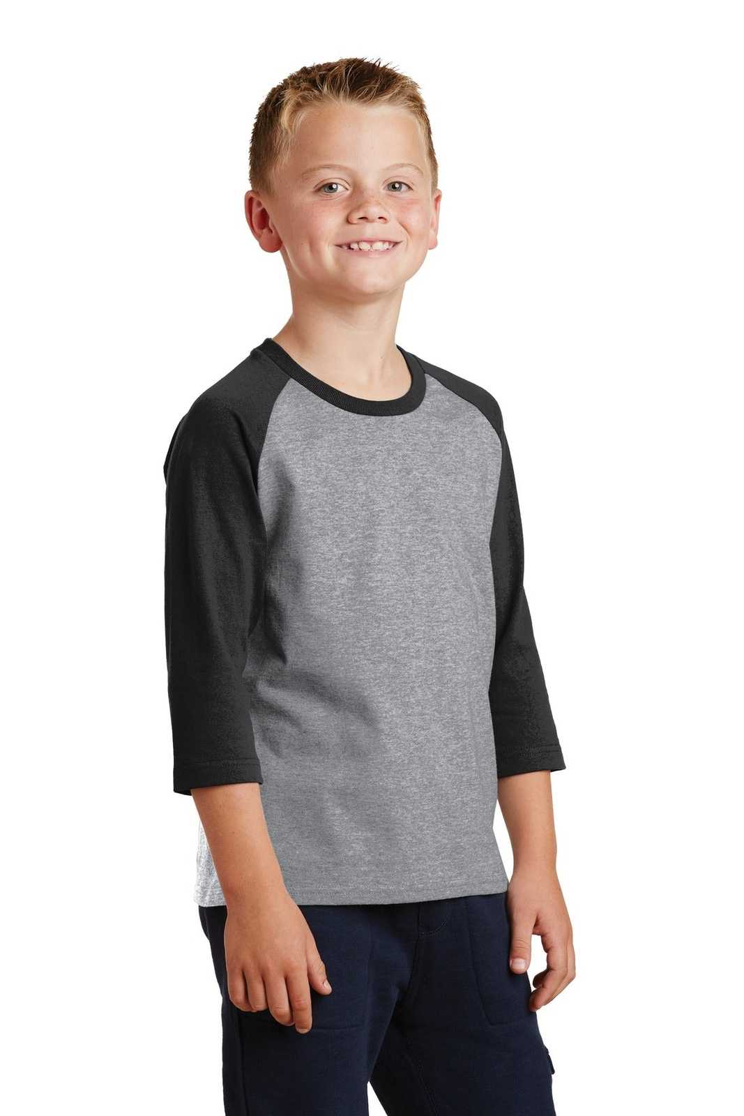 Port &amp; Company PC55YRS Youth Core Blend 3/4-Sleeve Raglan Tee - Athletic Heather Jet Black - HIT a Double - 4