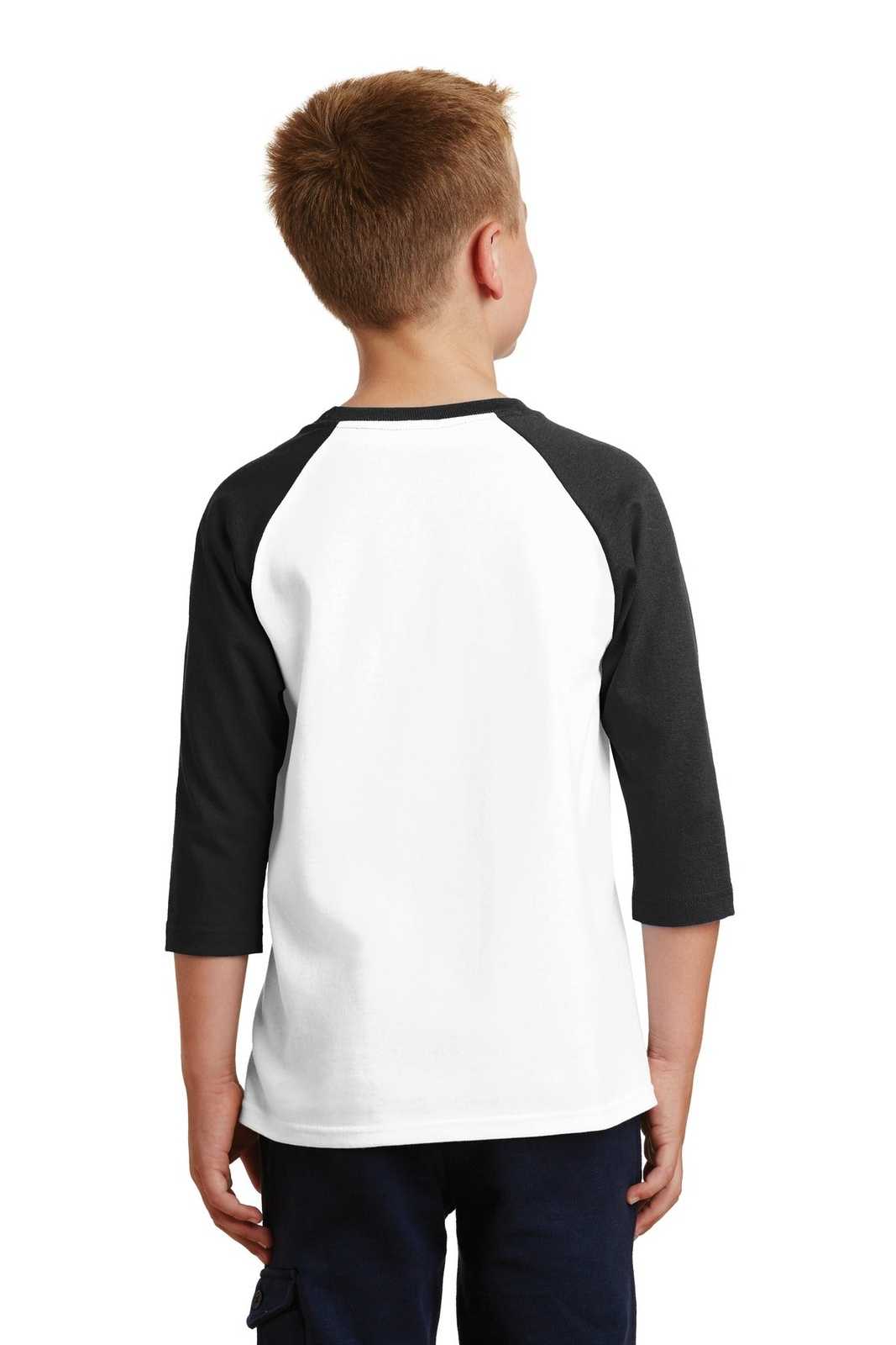 Port &amp; Company PC55YRS Youth Core Blend 3/4-Sleeve Raglan Tee - White Jet Black - HIT a Double - 2