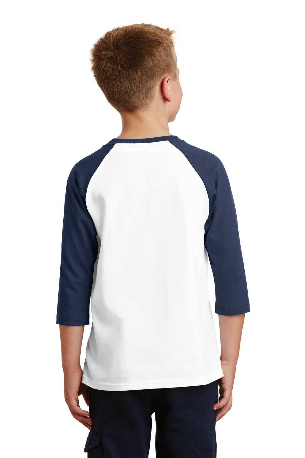 Port &amp; Company PC55YRS Youth Core Blend 3/4-Sleeve Raglan Tee - White Navy - HIT a Double - 2