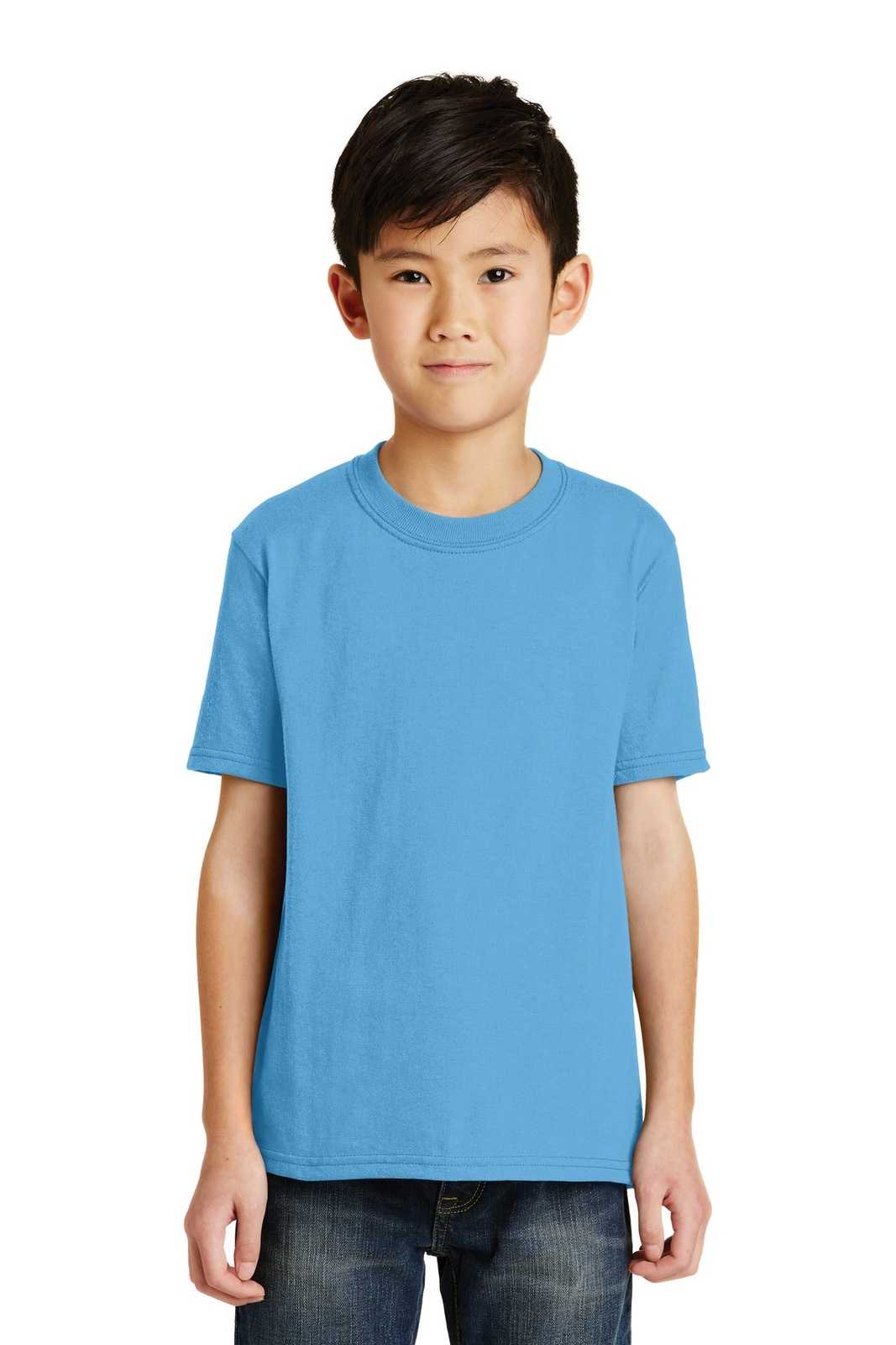 Port &amp; Company PC55Y Youth Core Blend Tee - Aquatic Blue - HIT a Double - 1