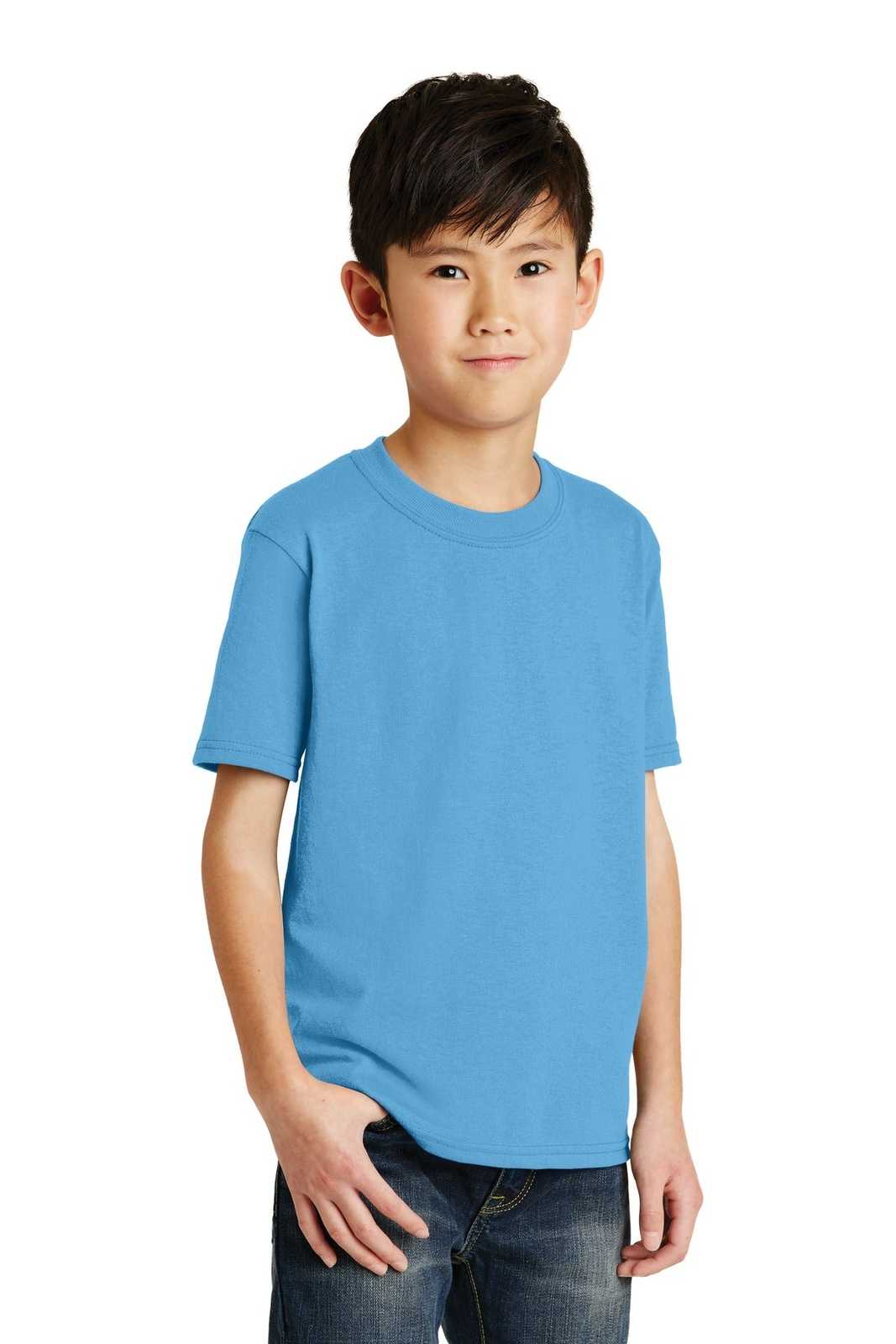 Port &amp; Company PC55Y Youth Core Blend Tee - Aquatic Blue - HIT a Double - 4