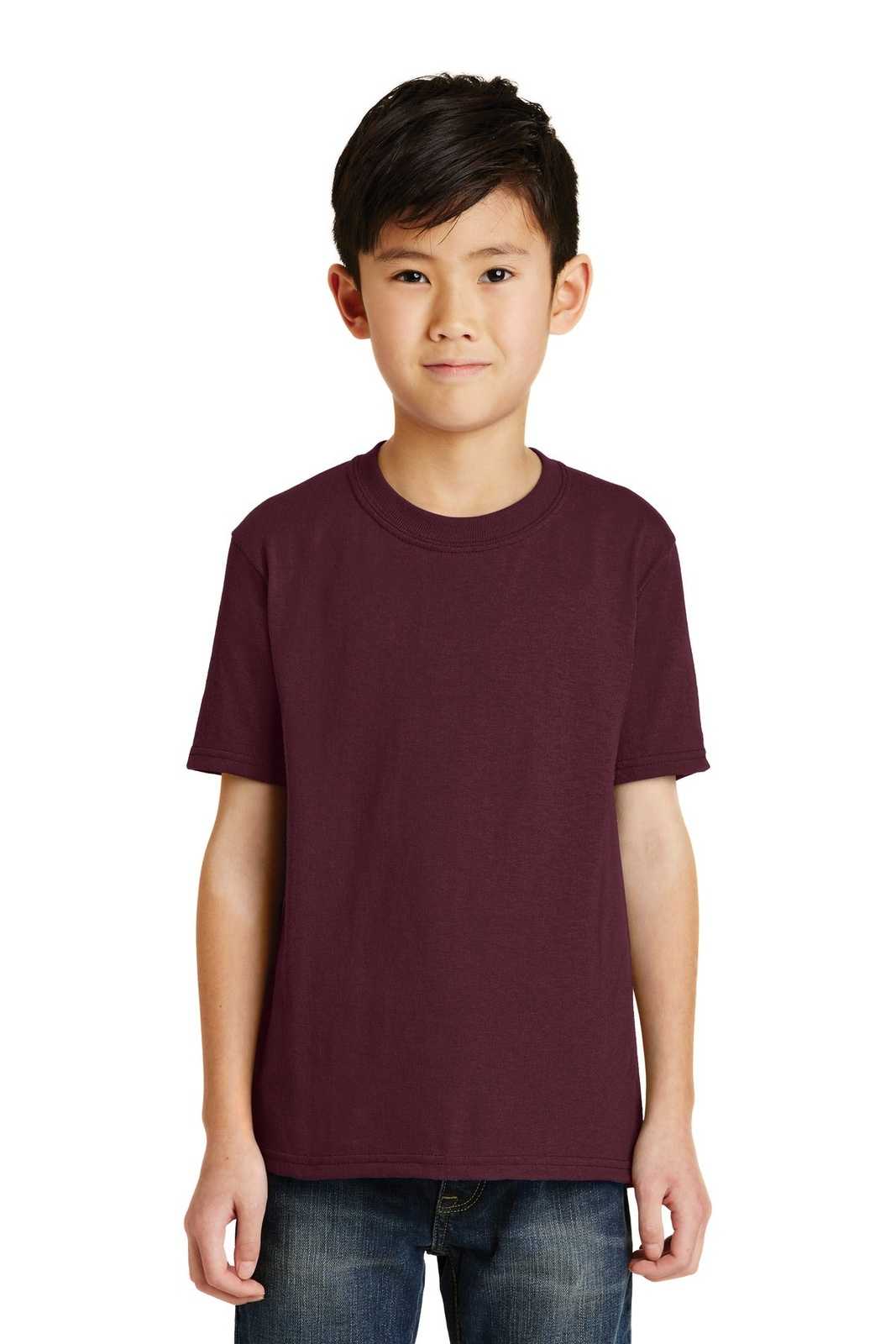 Port &amp; Company PC55Y Youth Core Blend Tee - Athletic Maroon - HIT a Double - 1