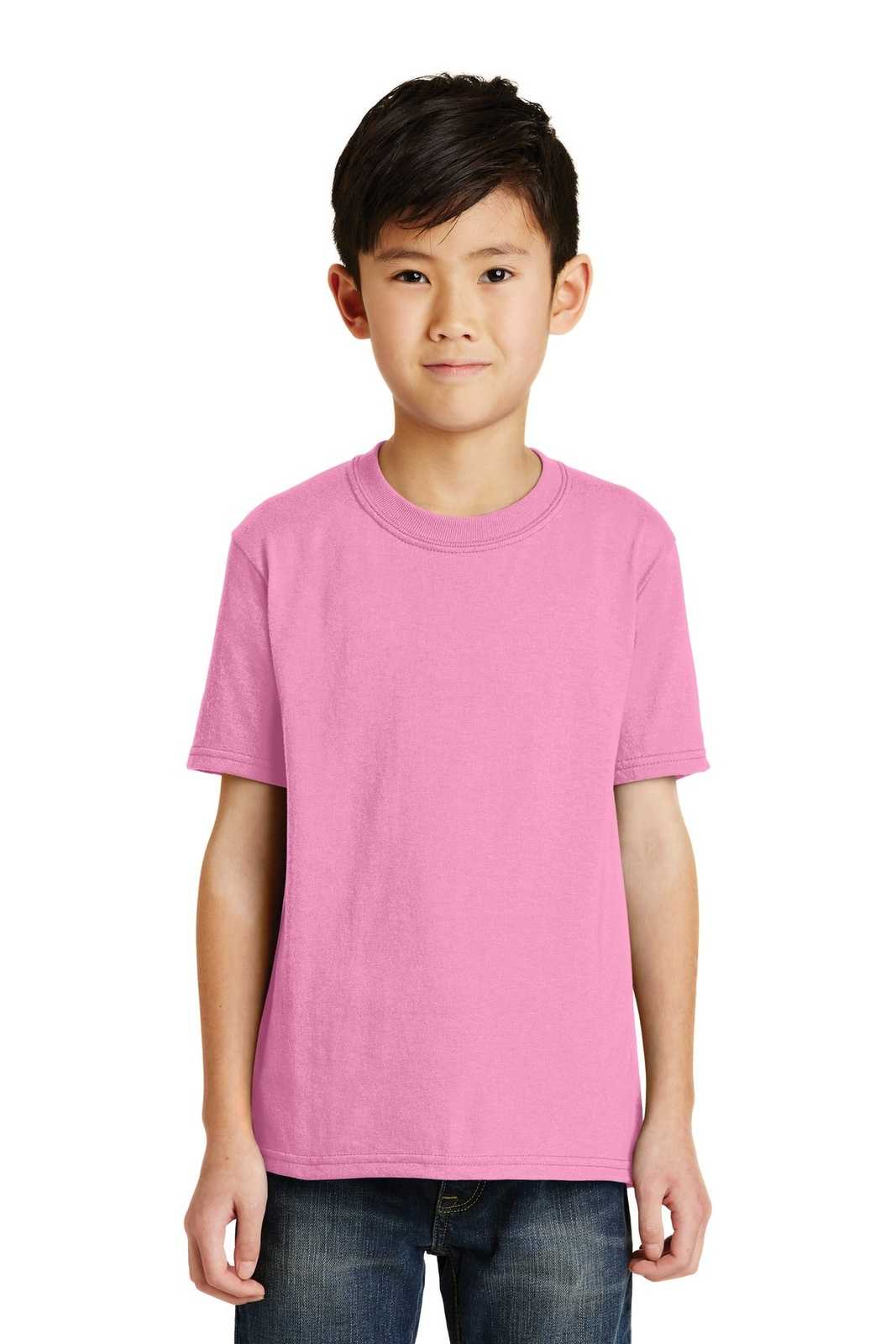 Port &amp; Company PC55Y Youth Core Blend Tee - Candy Pink - HIT a Double - 1