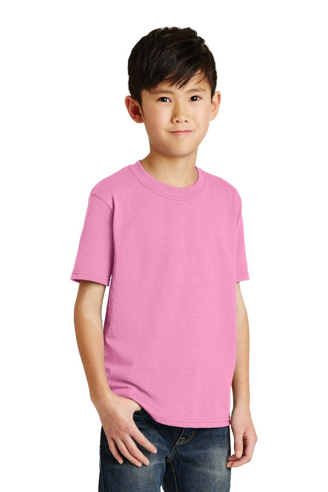Port &amp; Company PC55Y Youth Core Blend Tee - Candy Pink - HIT a Double - 4
