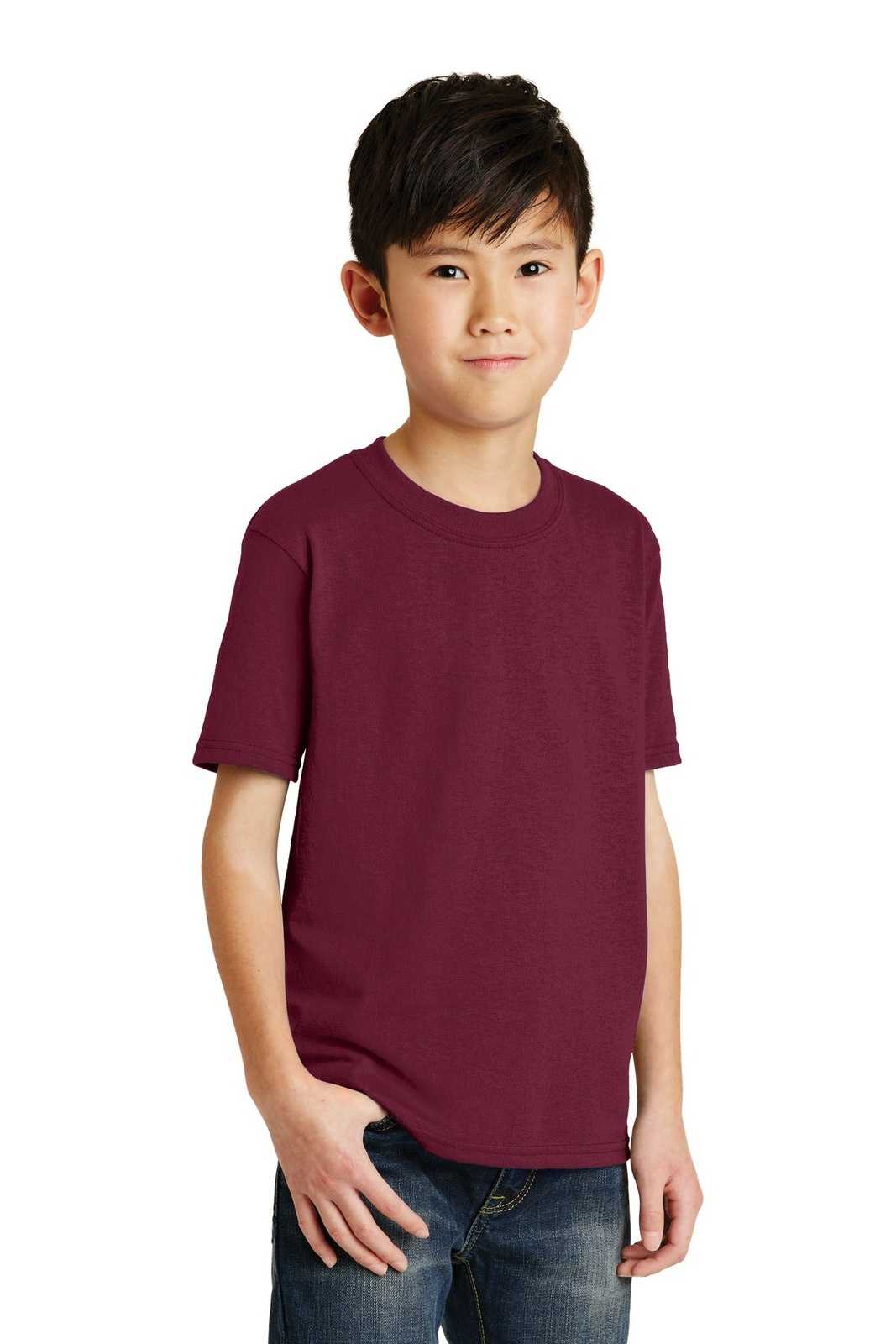 Port &amp; Company PC55Y Youth Core Blend Tee - Cardinal - HIT a Double - 4