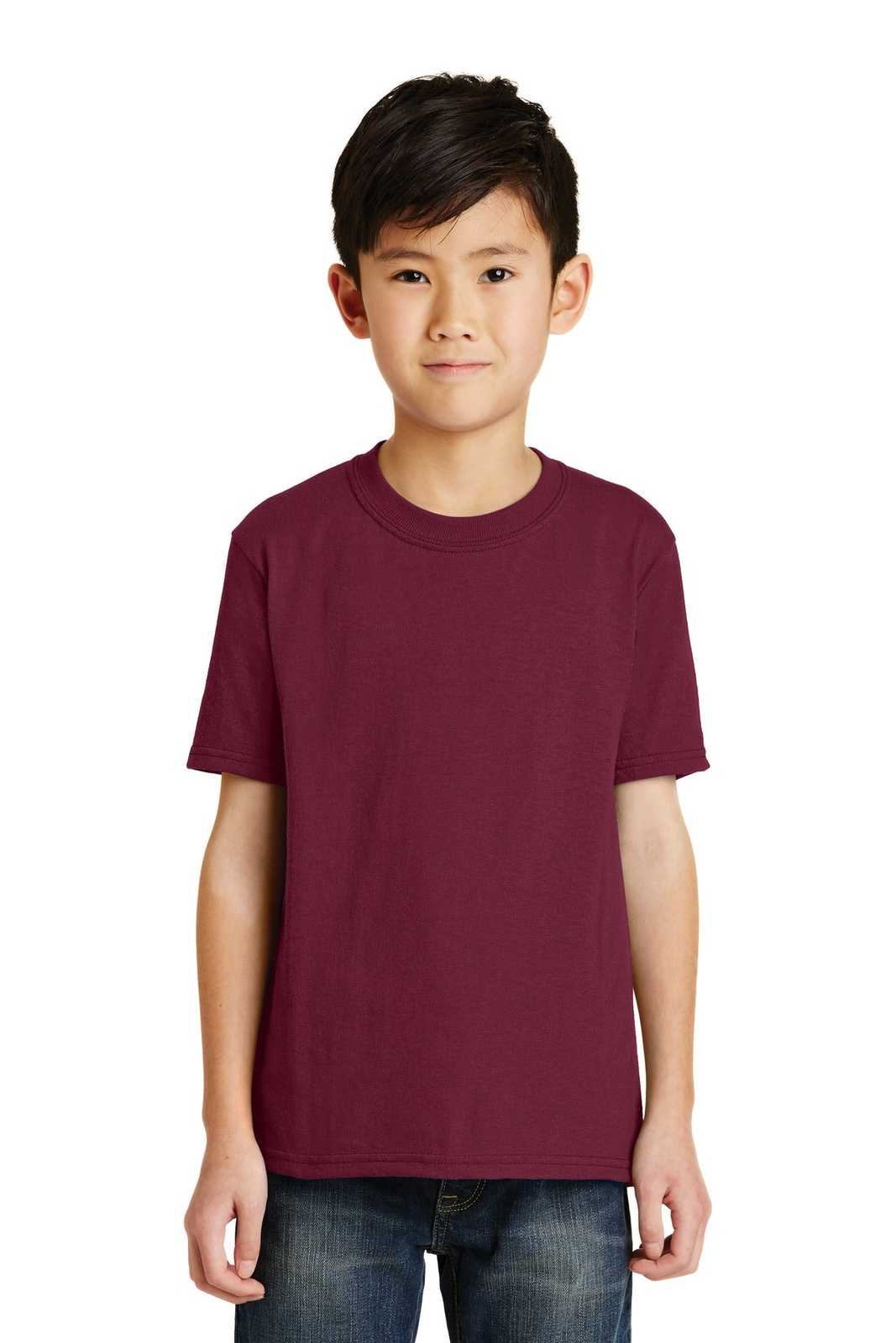 Port &amp; Company PC55Y Youth Core Blend Tee - Cardinal - HIT a Double - 1