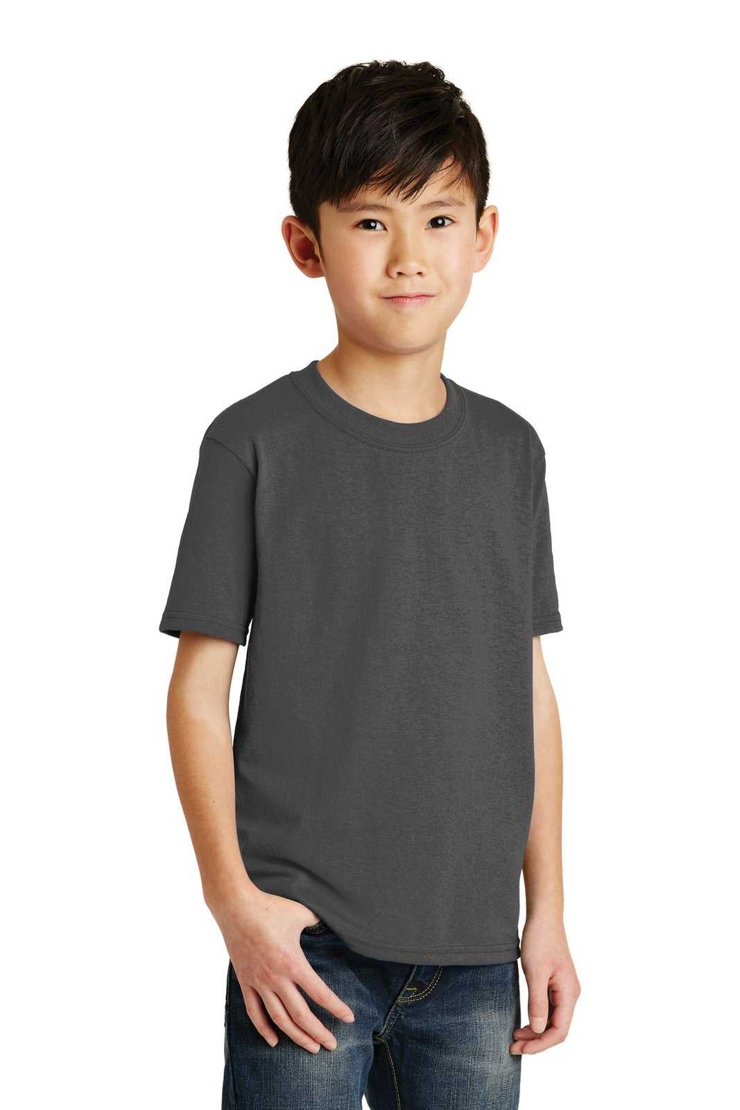 Port &amp; Company PC55Y Youth Core Blend Tee - Charcoal - HIT a Double - 4