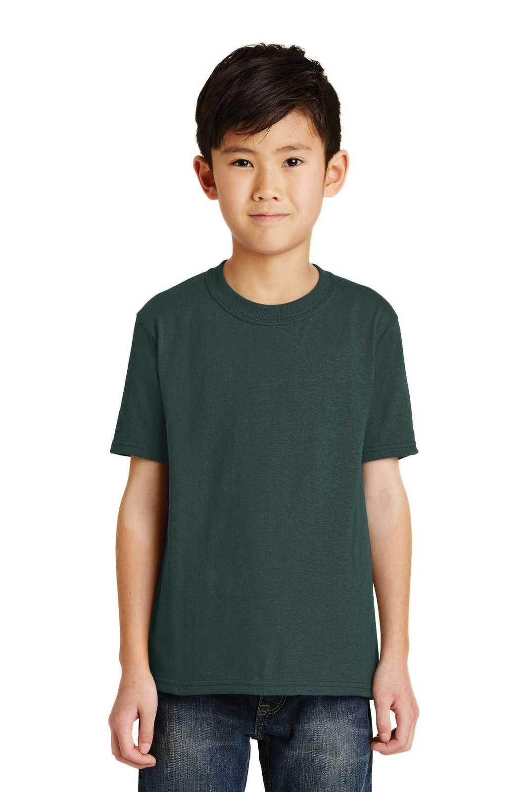 Port &amp; Company PC55Y Youth Core Blend Tee - Dark Green - HIT a Double - 1