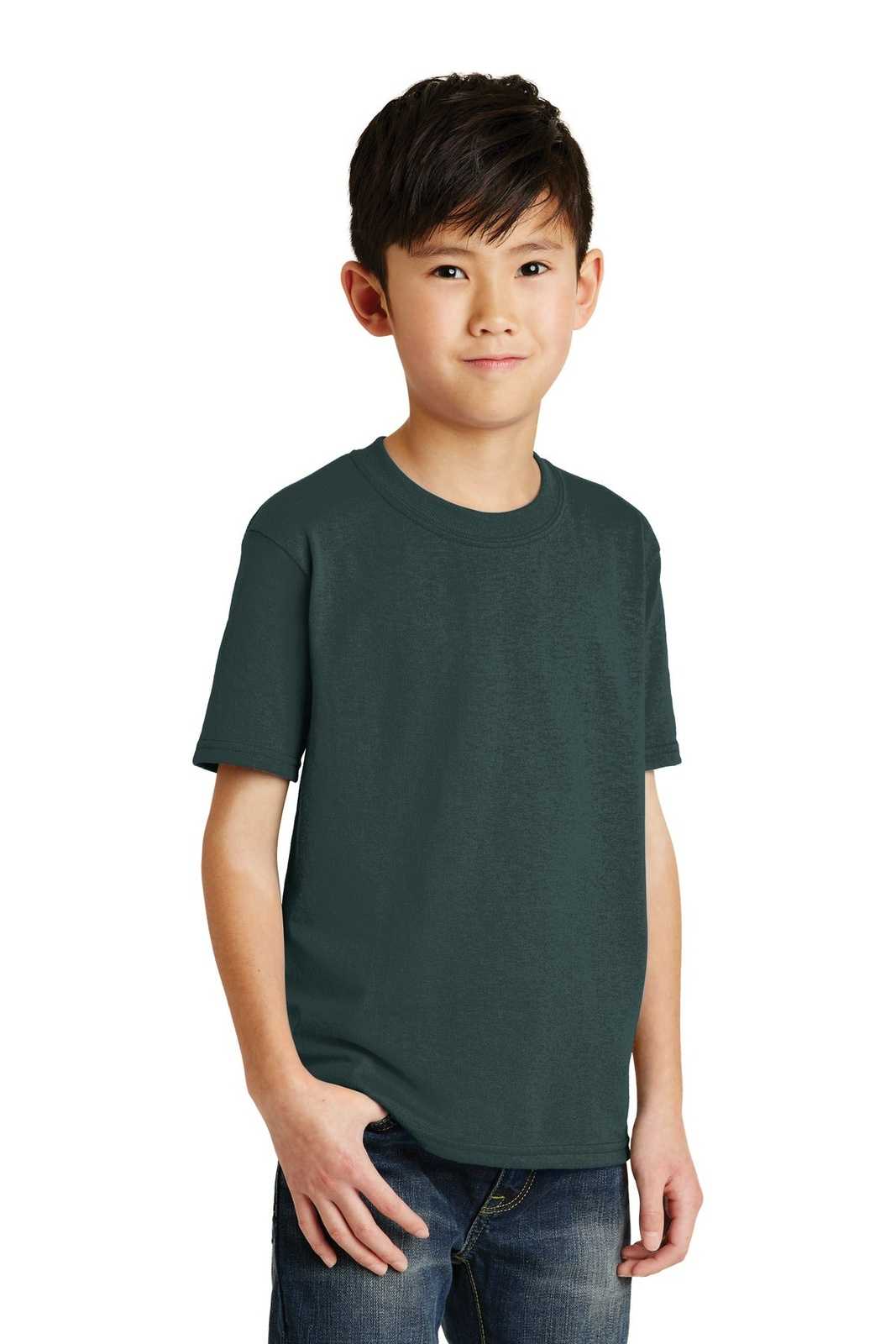 Port &amp; Company PC55Y Youth Core Blend Tee - Dark Green - HIT a Double - 4