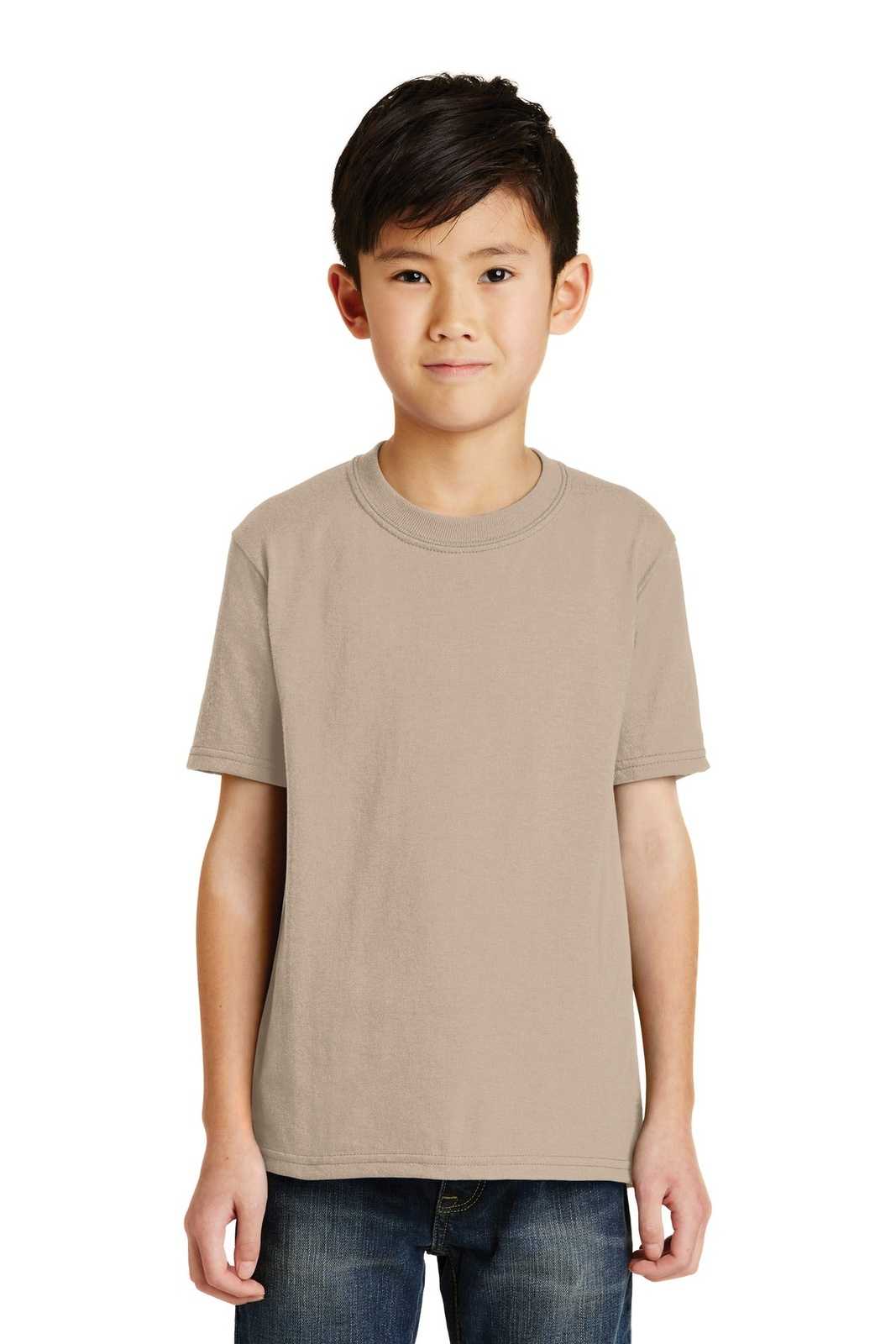 Port &amp; Company PC55Y Youth Core Blend Tee - Desert Sand - HIT a Double - 1