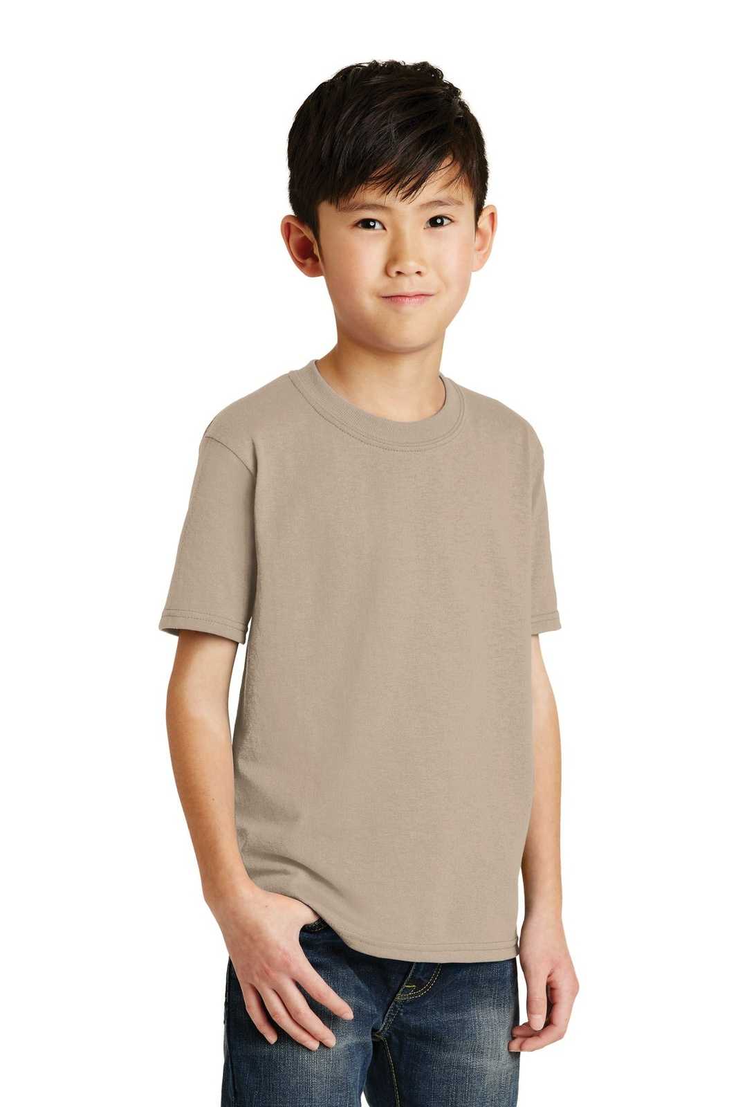 Port &amp; Company PC55Y Youth Core Blend Tee - Desert Sand - HIT a Double - 4