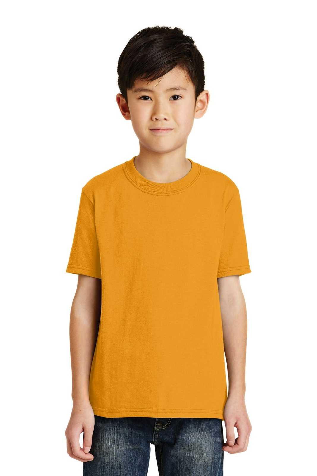 Port &amp; Company PC55Y Youth Core Blend Tee - Gold - HIT a Double - 1