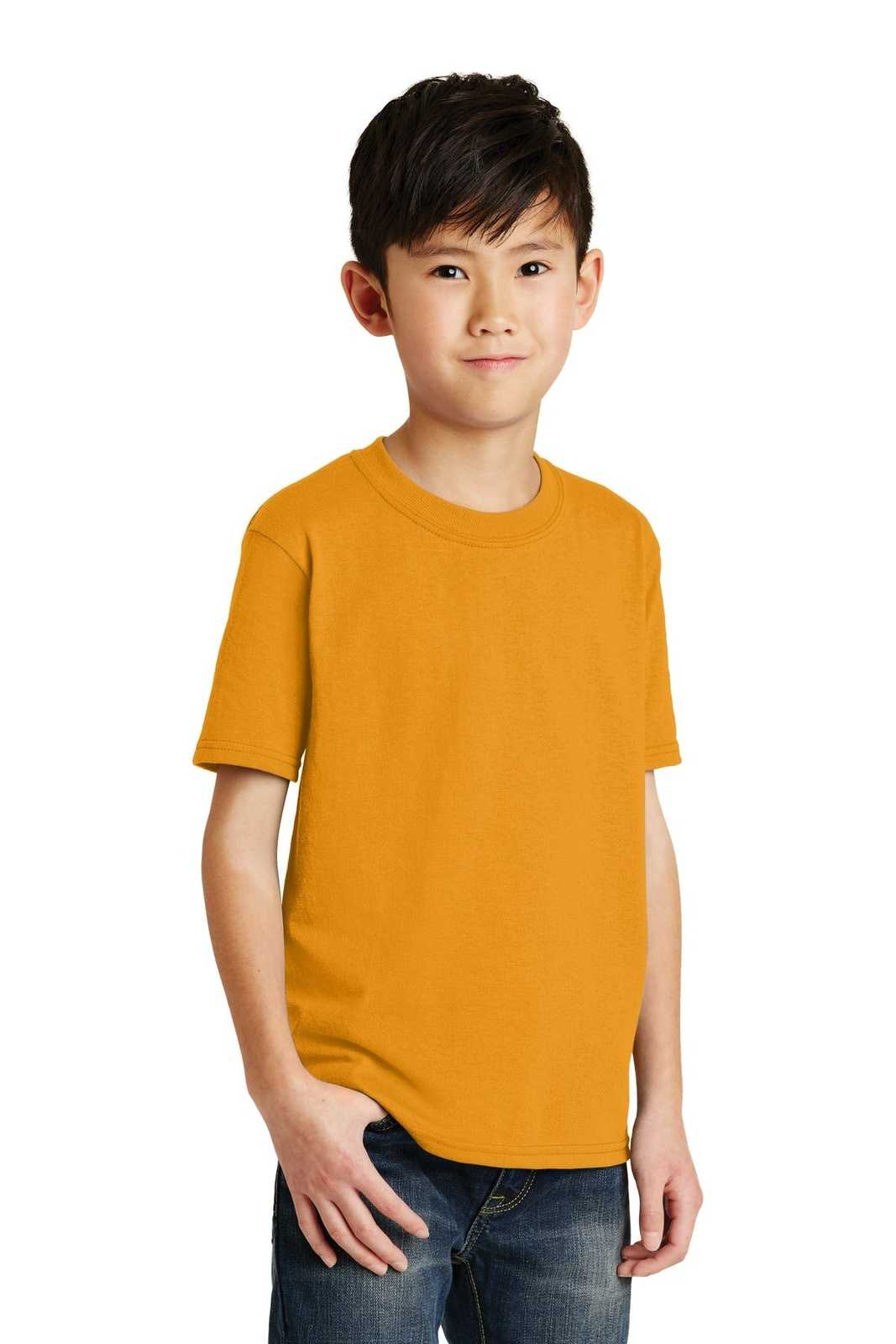 Port &amp; Company PC55Y Youth Core Blend Tee - Gold - HIT a Double - 4