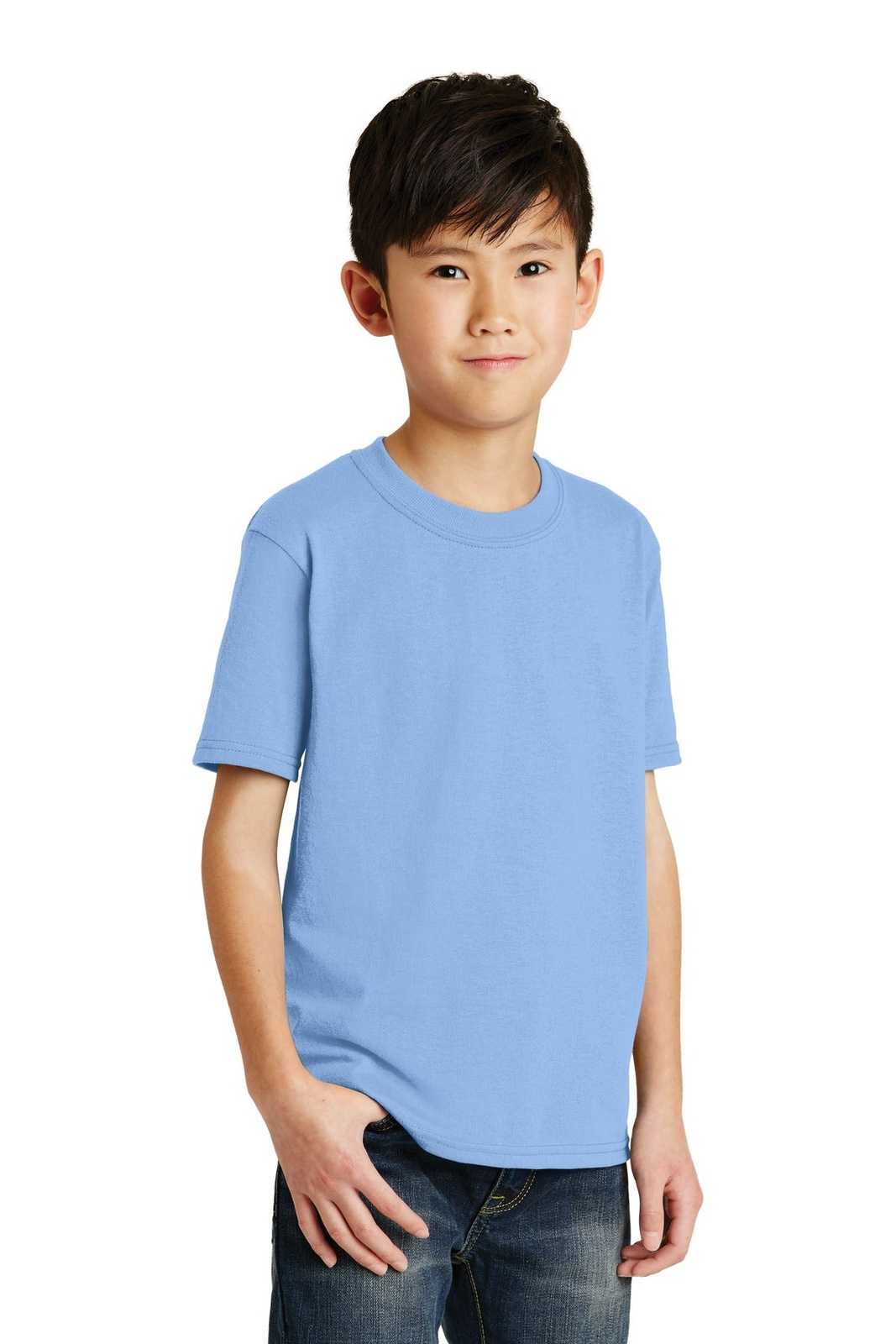 Port &amp; Company PC55Y Youth Core Blend Tee - Light Blue - HIT a Double - 4