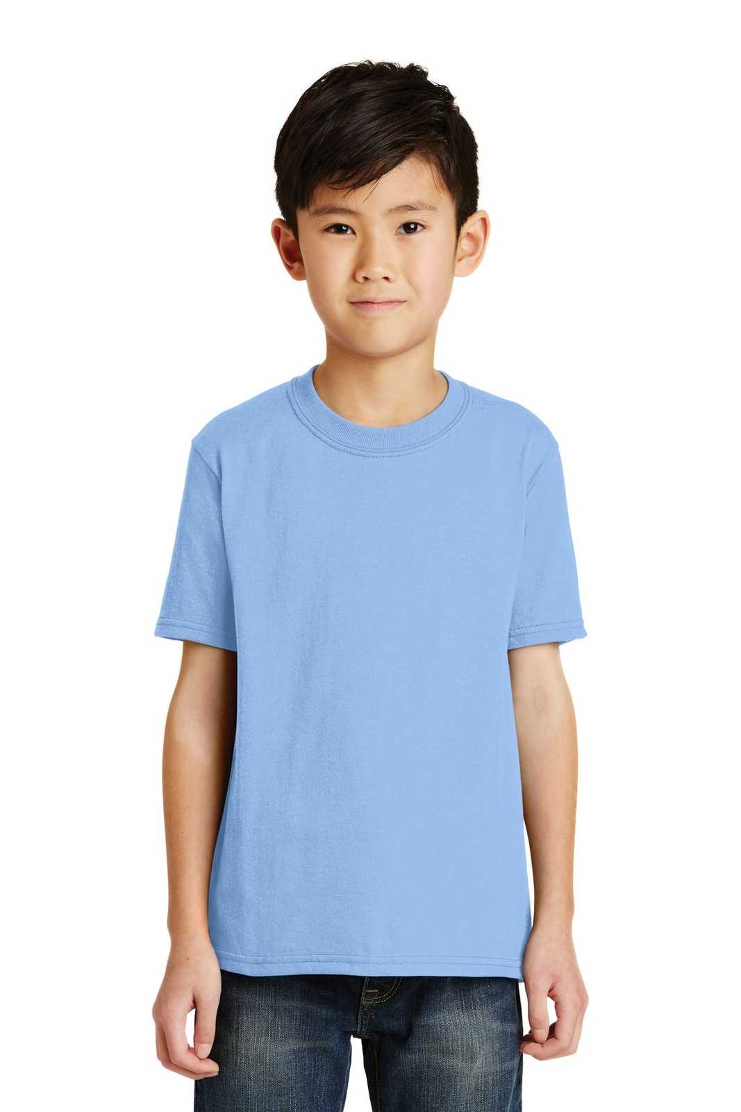 Port &amp; Company PC55Y Youth Core Blend Tee - Light Blue - HIT a Double - 1