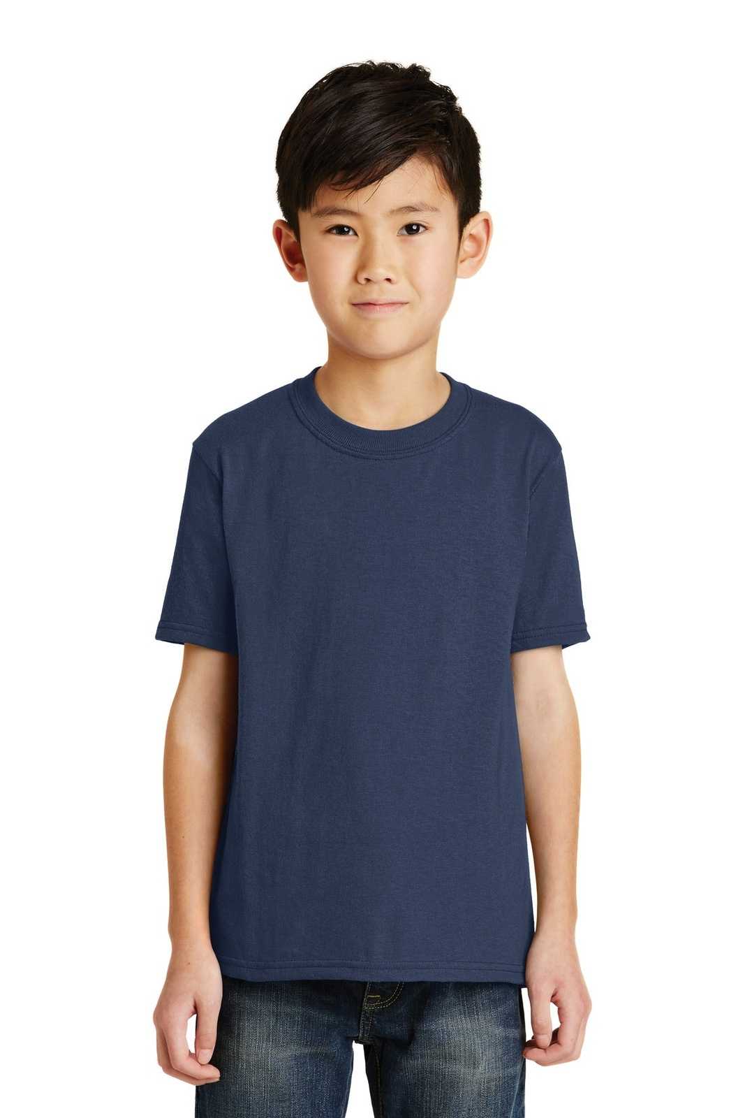 Port &amp; Company PC55Y Youth Core Blend Tee - Navy - HIT a Double - 1