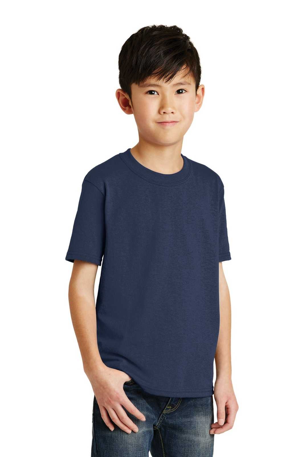Port &amp; Company PC55Y Youth Core Blend Tee - Navy - HIT a Double - 4