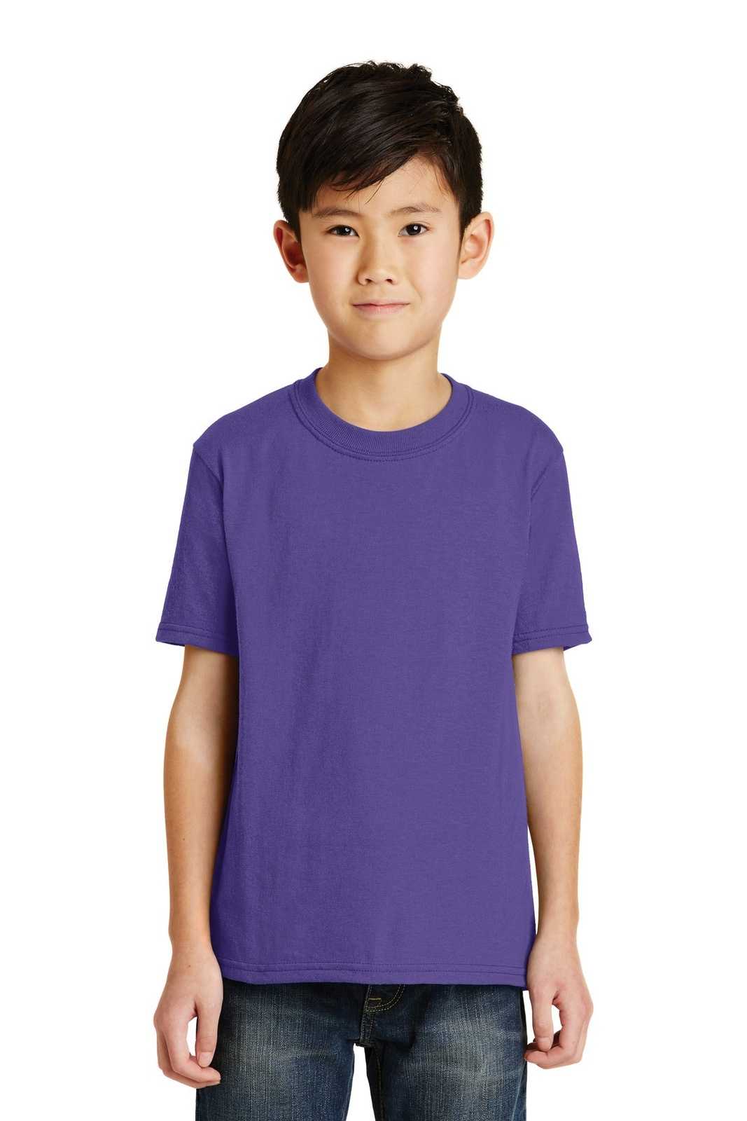 Port &amp; Company PC55Y Youth Core Blend Tee - Purple - HIT a Double - 1
