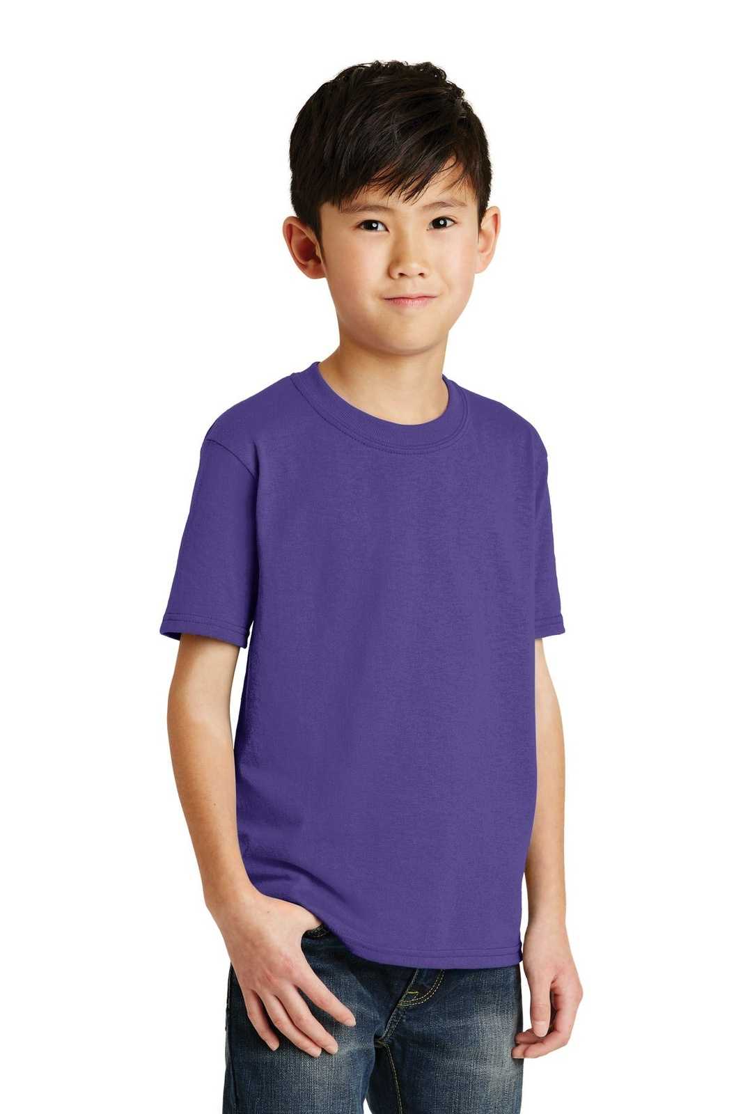 Port &amp; Company PC55Y Youth Core Blend Tee - Purple - HIT a Double - 4
