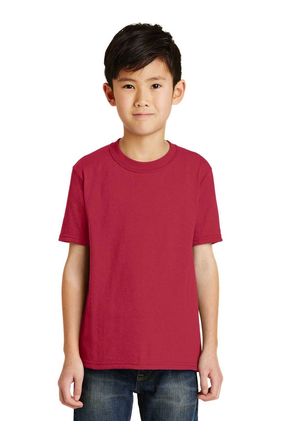Port &amp; Company PC55Y Youth Core Blend Tee - Red - HIT a Double - 1