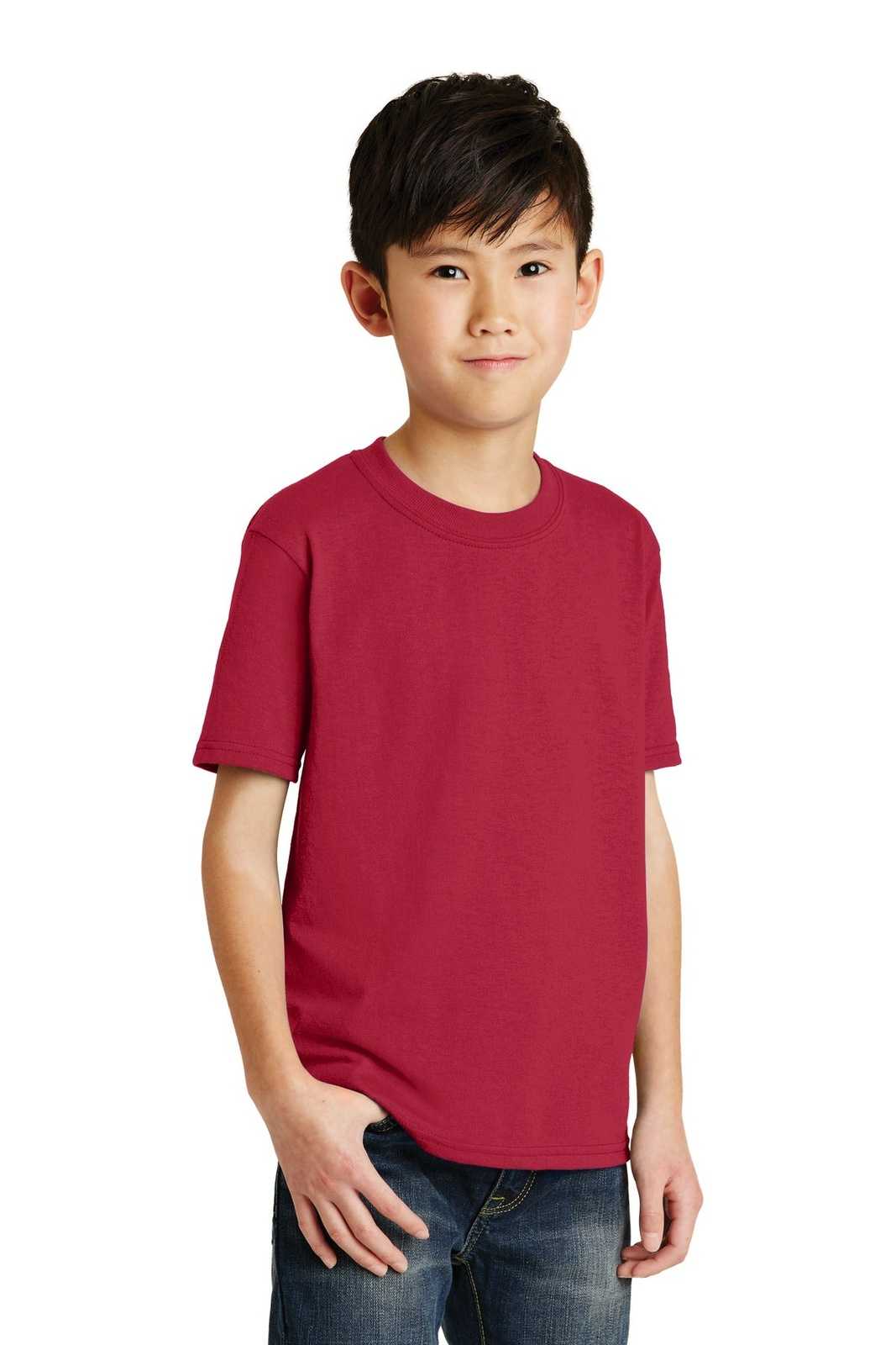 Port &amp; Company PC55Y Youth Core Blend Tee - Red - HIT a Double - 4