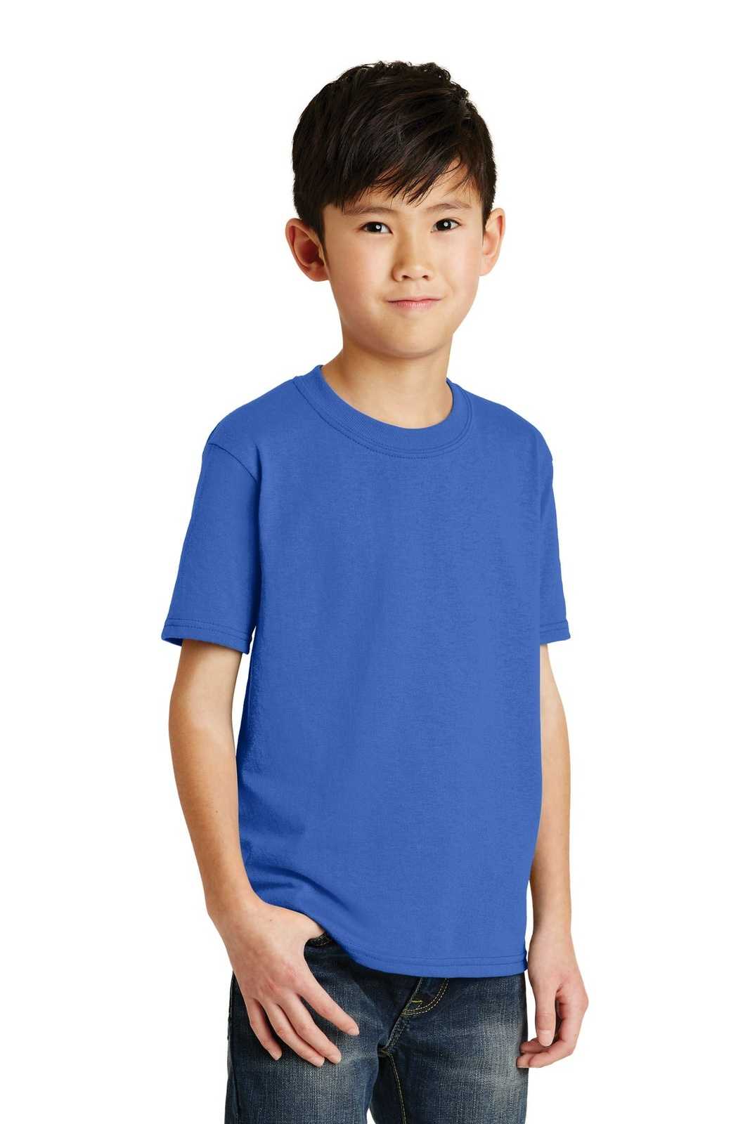 Port &amp; Company PC55Y Youth Core Blend Tee - Royal - HIT a Double - 4