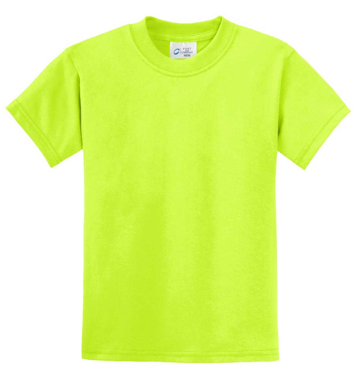 Port &amp; Company PC55Y Youth Core Blend Tee - Safety Green - HIT a Double - 5