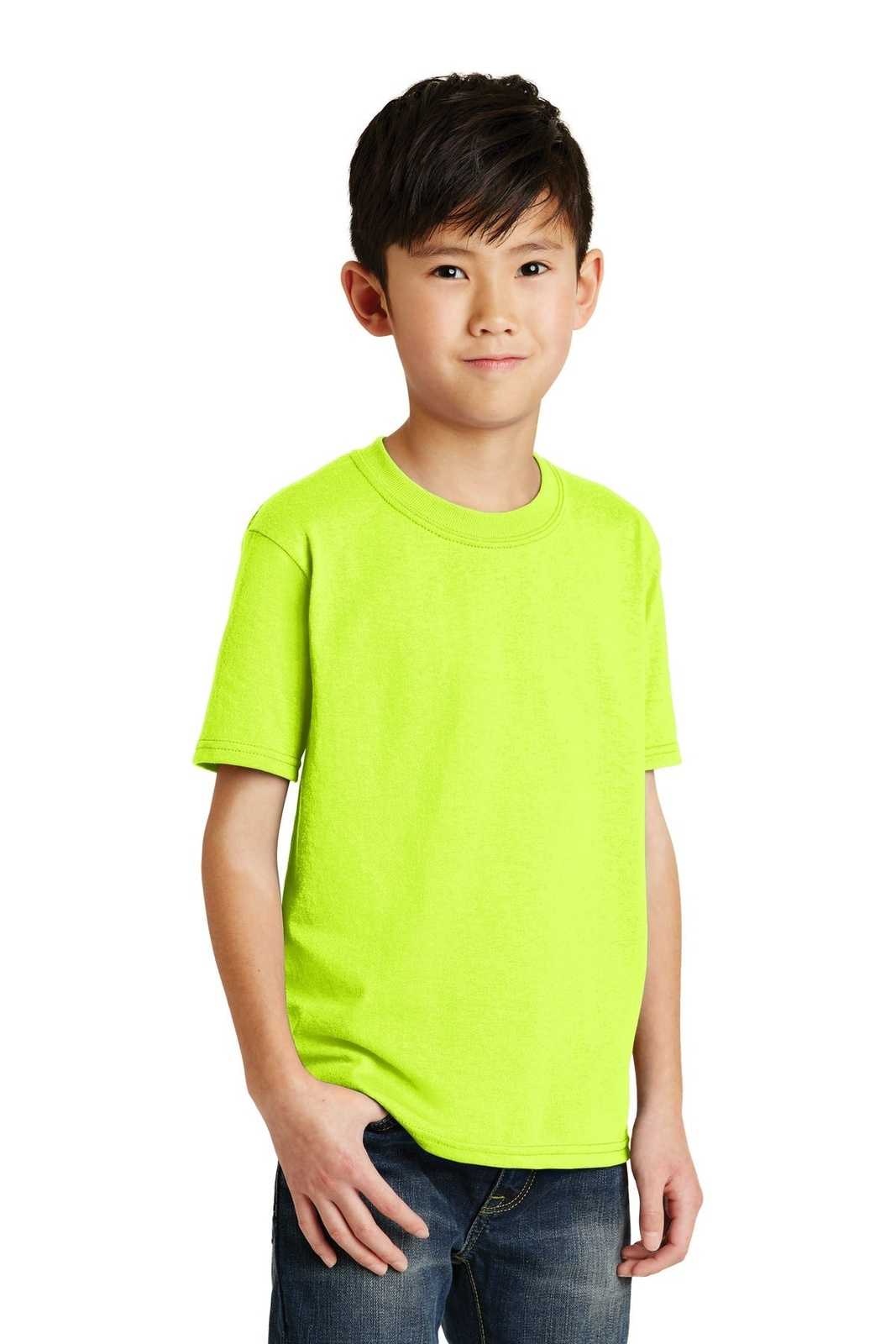 Port &amp; Company PC55Y Youth Core Blend Tee - Safety Green - HIT a Double - 4