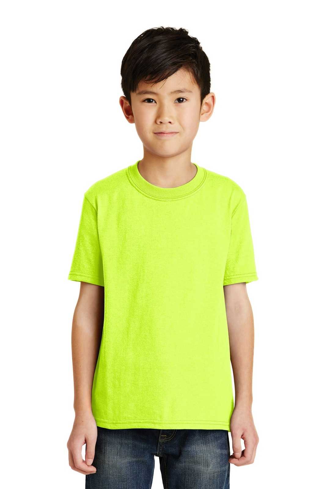 Port &amp; Company PC55Y Youth Core Blend Tee - Safety Green - HIT a Double - 1