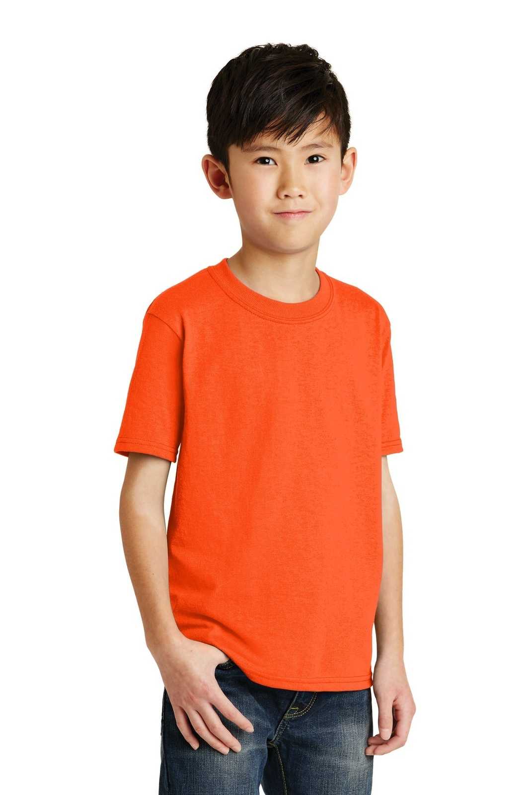 Port &amp; Company PC55Y Youth Core Blend Tee - Safety Orange - HIT a Double - 4