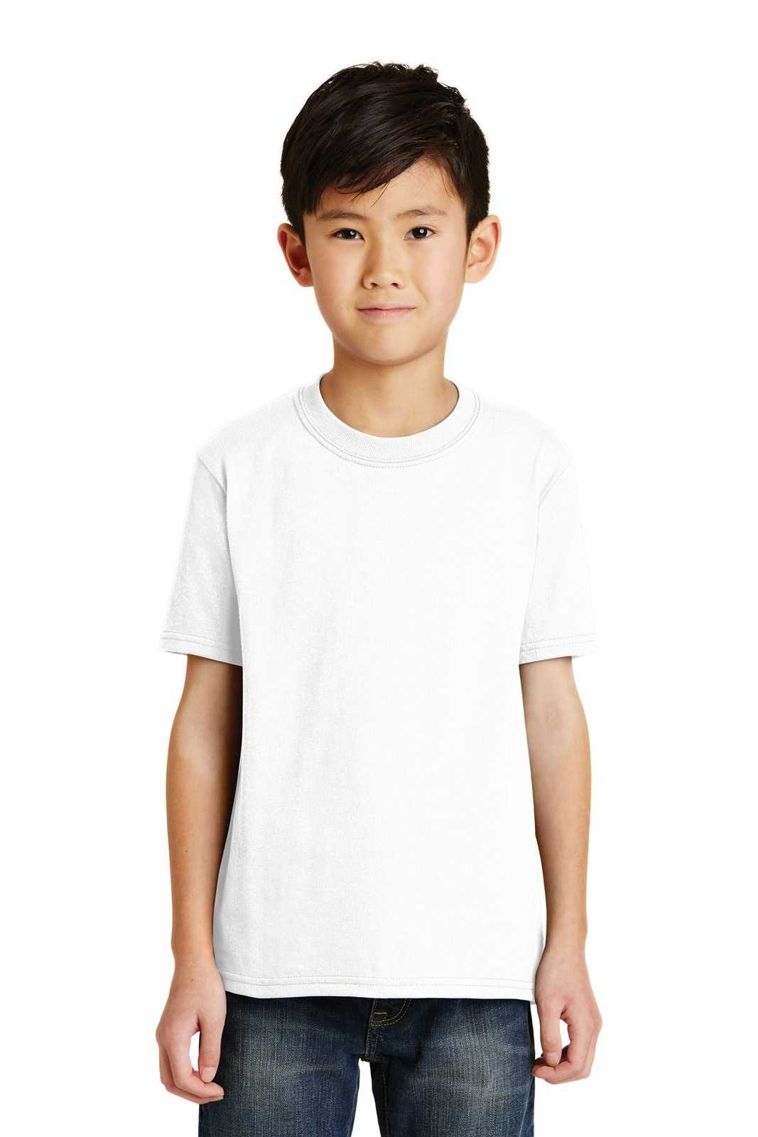 Port & Company PC55Y Youth Core Blend Tee - White - HIT a Double - 1