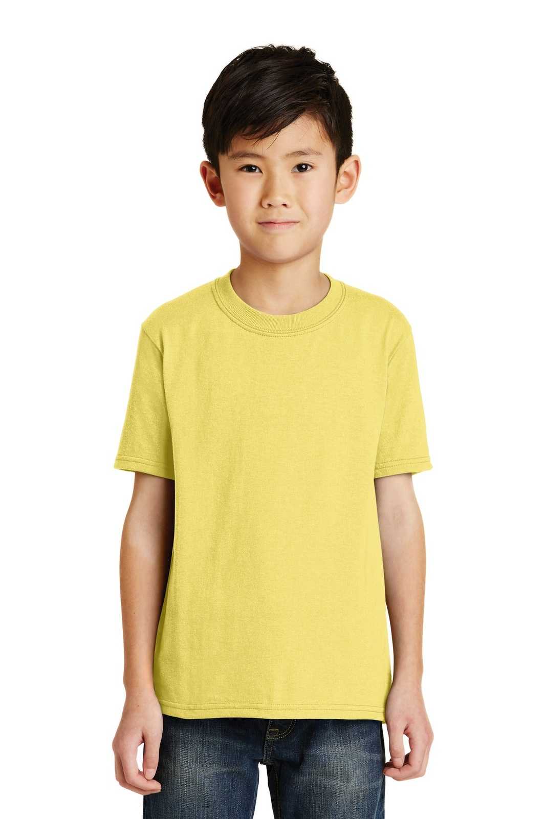 Port &amp; Company PC55Y Youth Core Blend Tee - Yellow - HIT a Double - 1