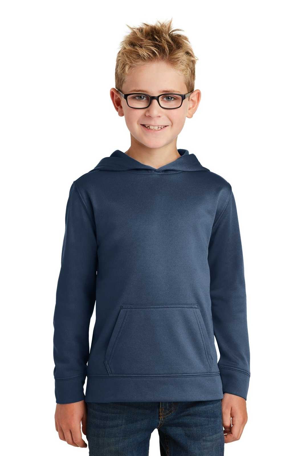 Port &amp; Company PC590YH Youth Performance Fleece Pullover Hooded Sweatshirt - Deep Navy - HIT a Double - 1